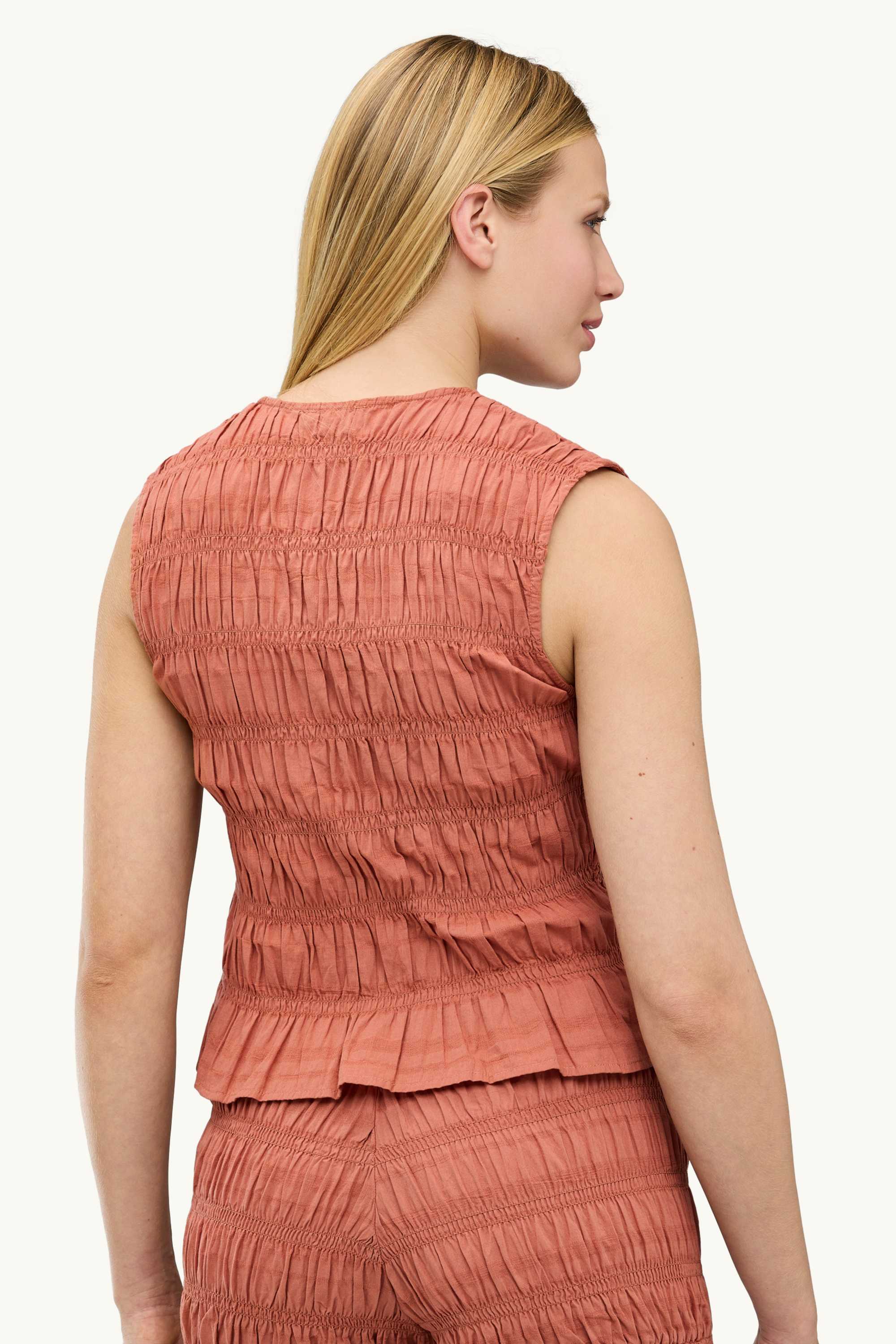 Blouse top - smocked orange