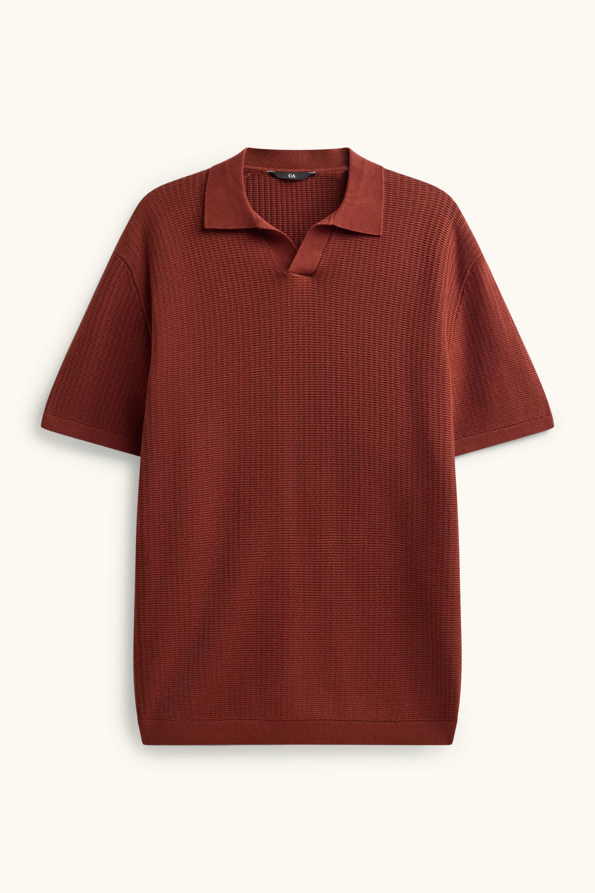 Knitted polo shirt - relaxed fit - textured brown
