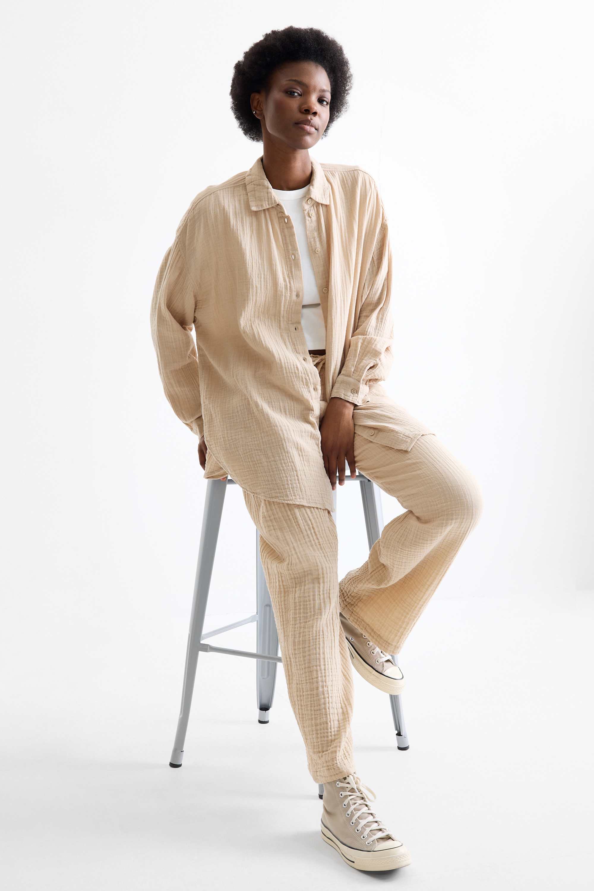 Cheesecloth blouse beige