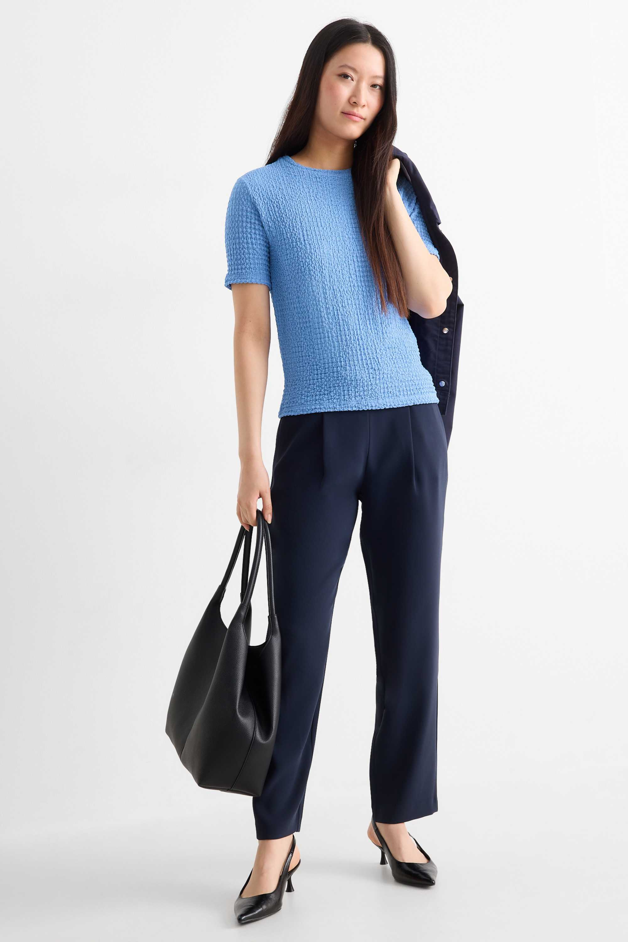 T-shirt - regular fit - textured blue