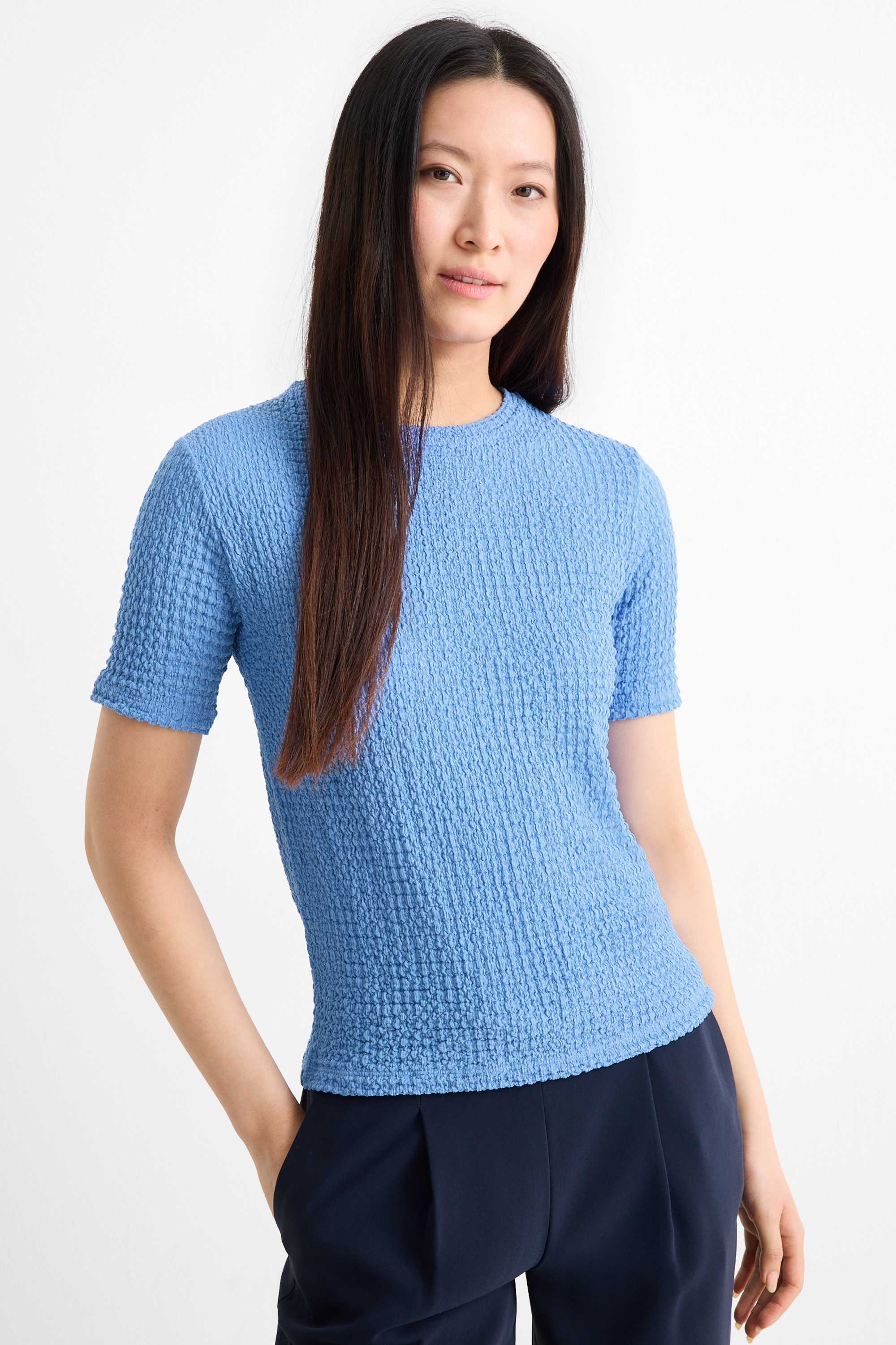 T-shirt - regular fit - textured blue