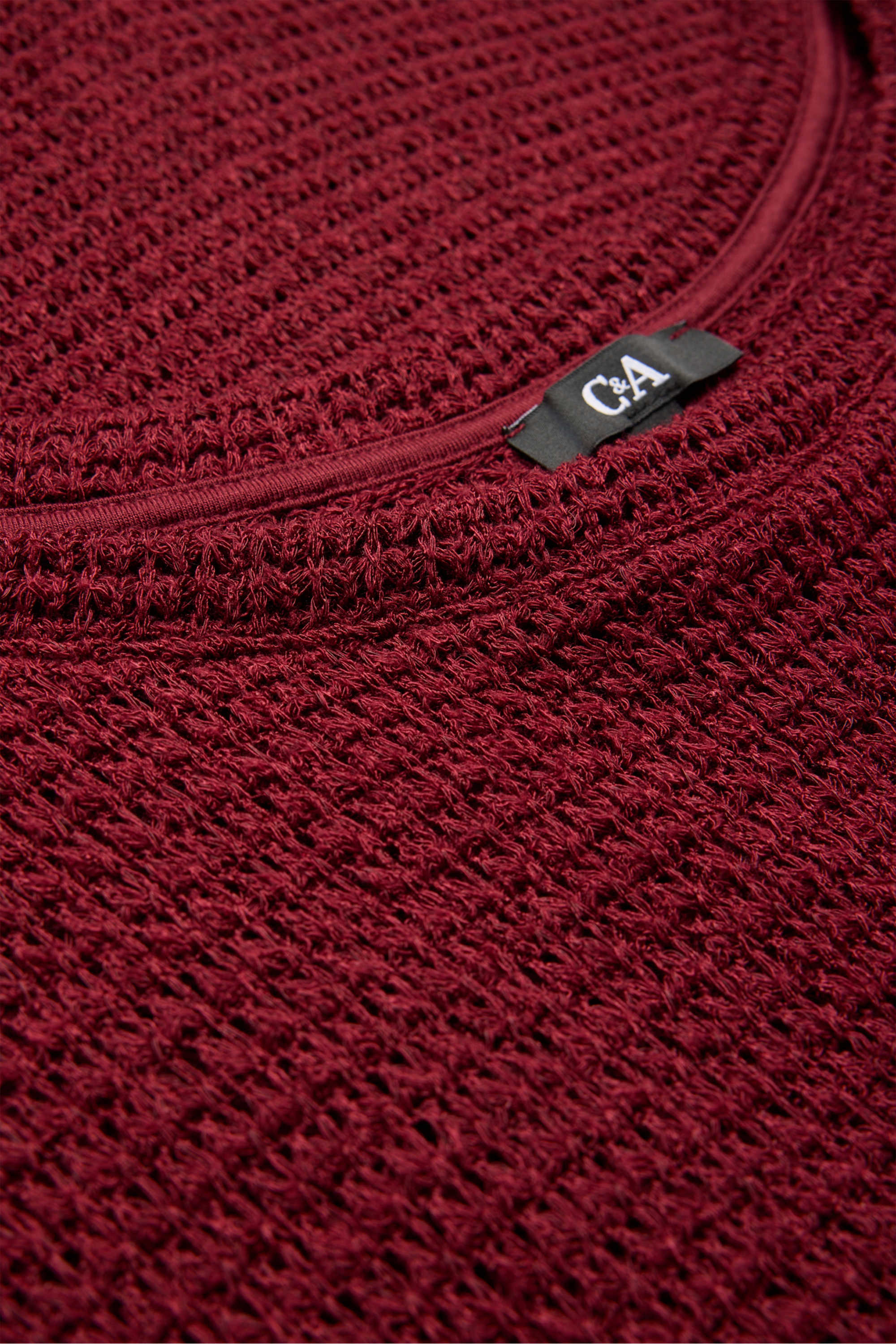 Knitted T-shirt - relaxed fit - textured bordeaux