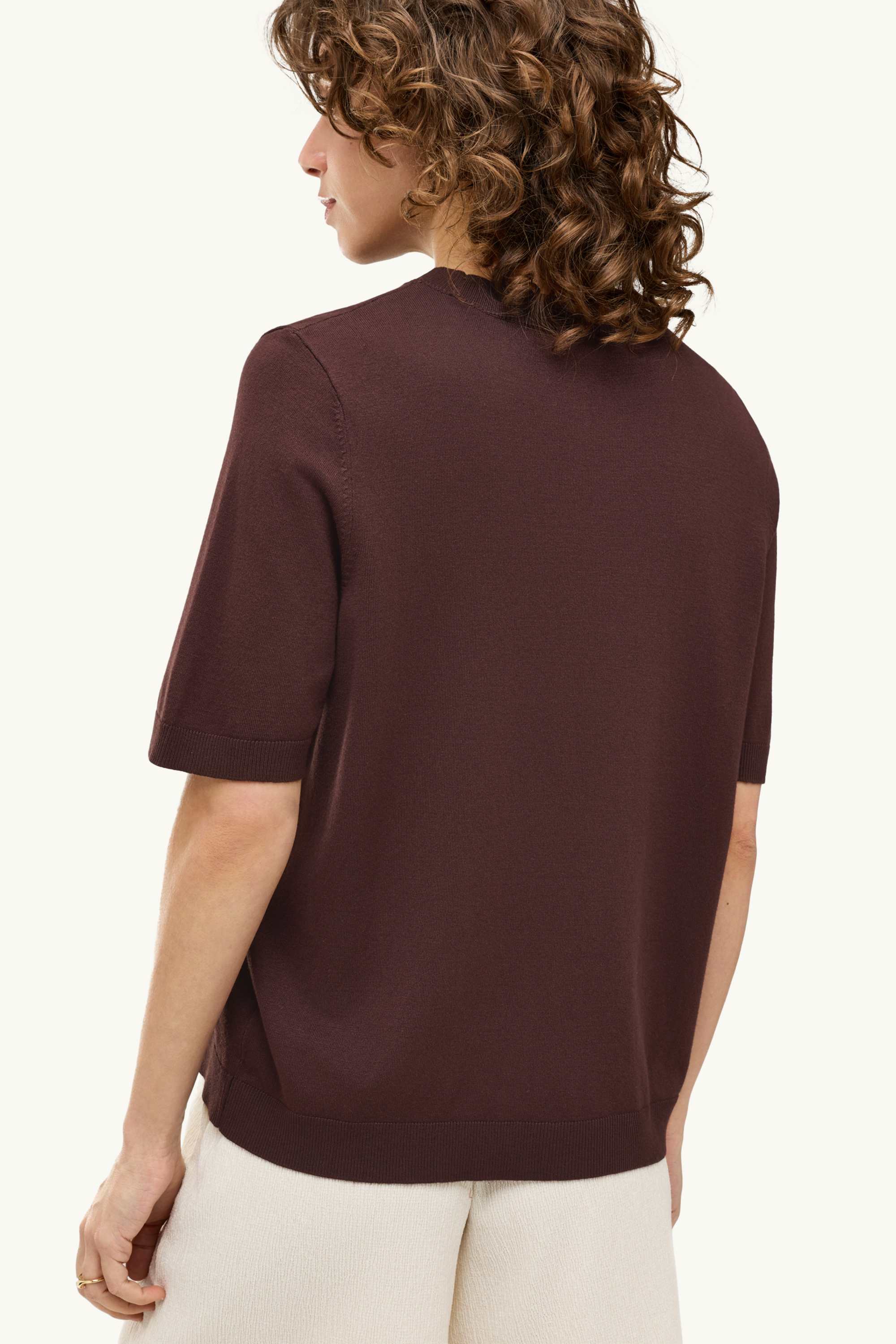 Knitted jumper - short sleeve dark brown