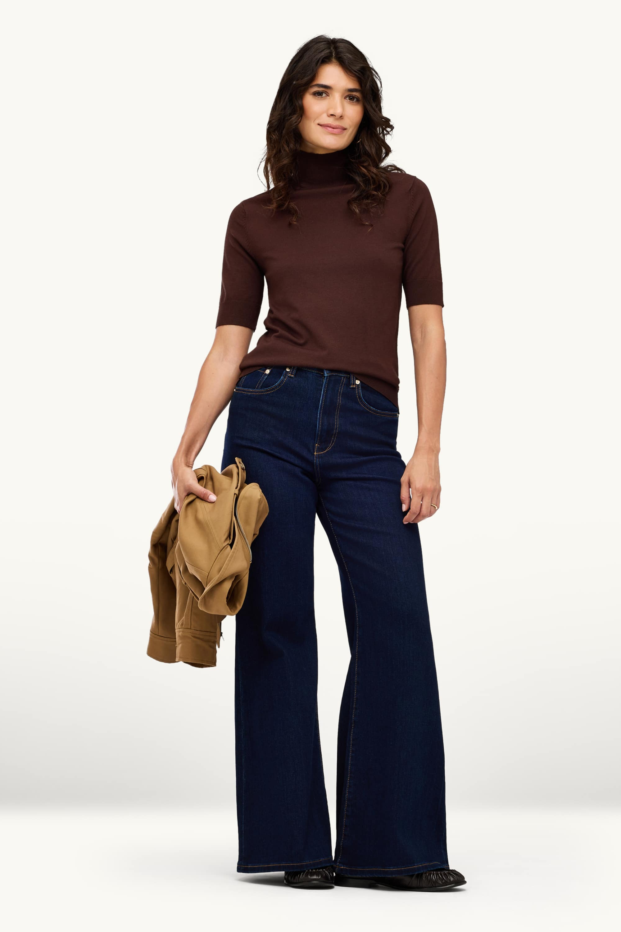 Knitted jumper - short sleeve dark brown