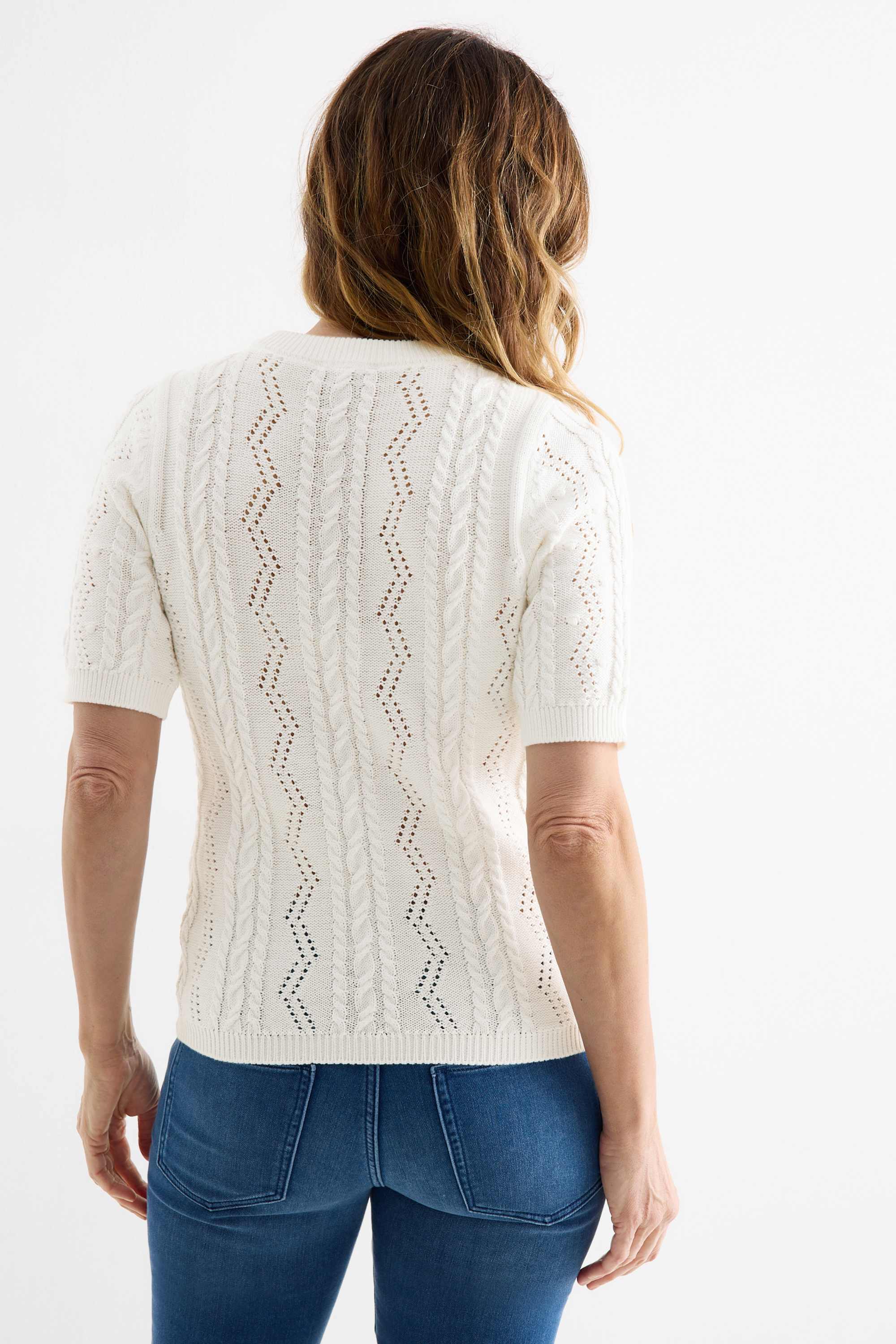 Knitted jumper - short sleeve - cable knit pattern white