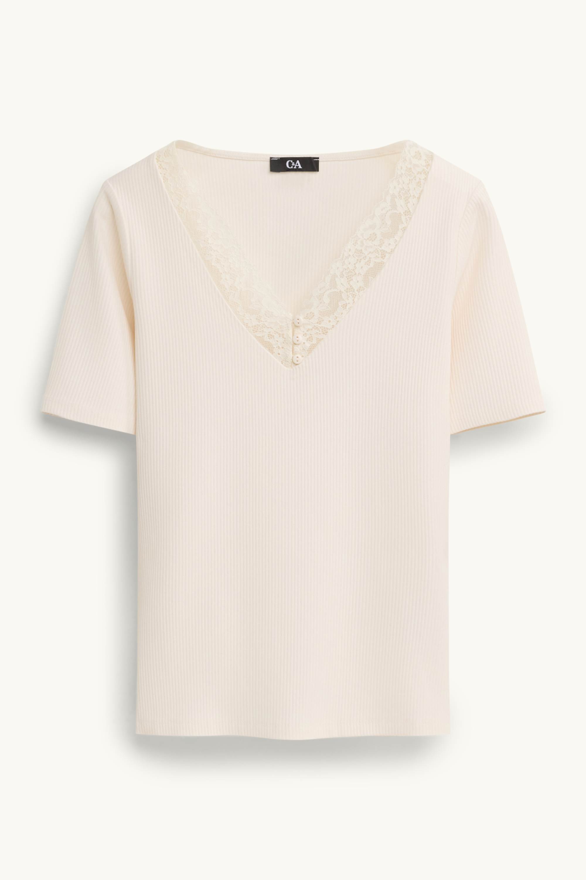 V-neck T-shirt - regular fit - ribbed cremewhite
