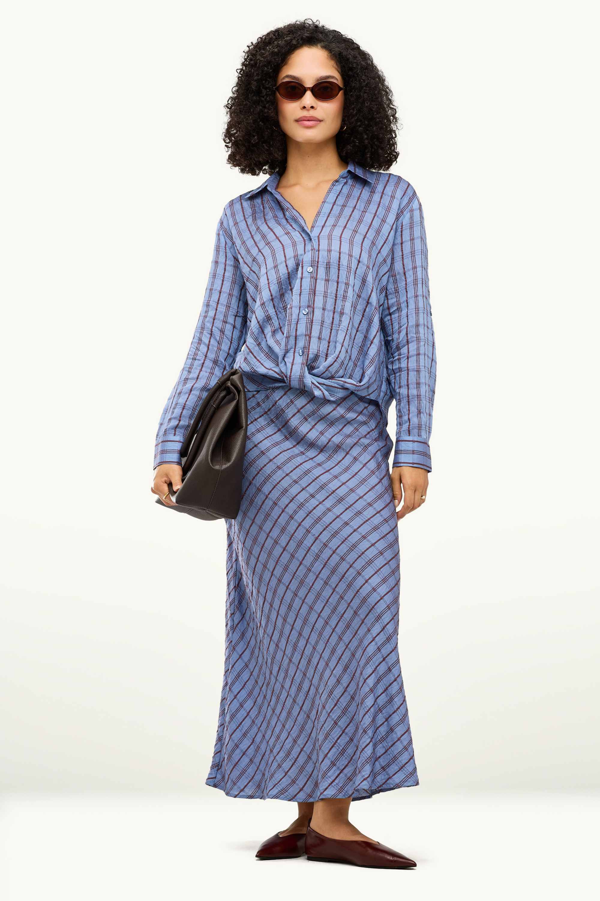 Blouse with knot detail - patterned blue