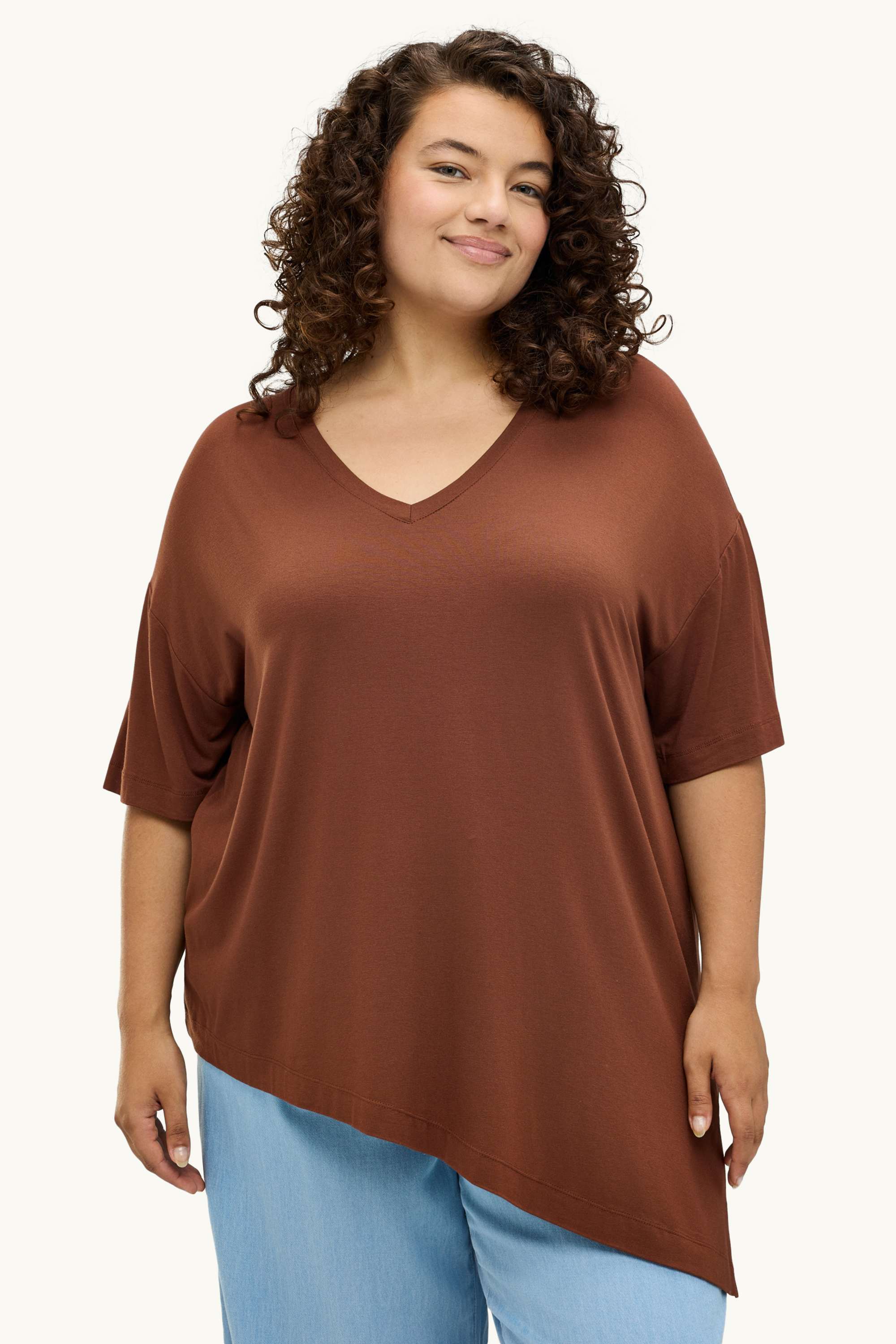 V-neck T-shirt - relaxed fit rust