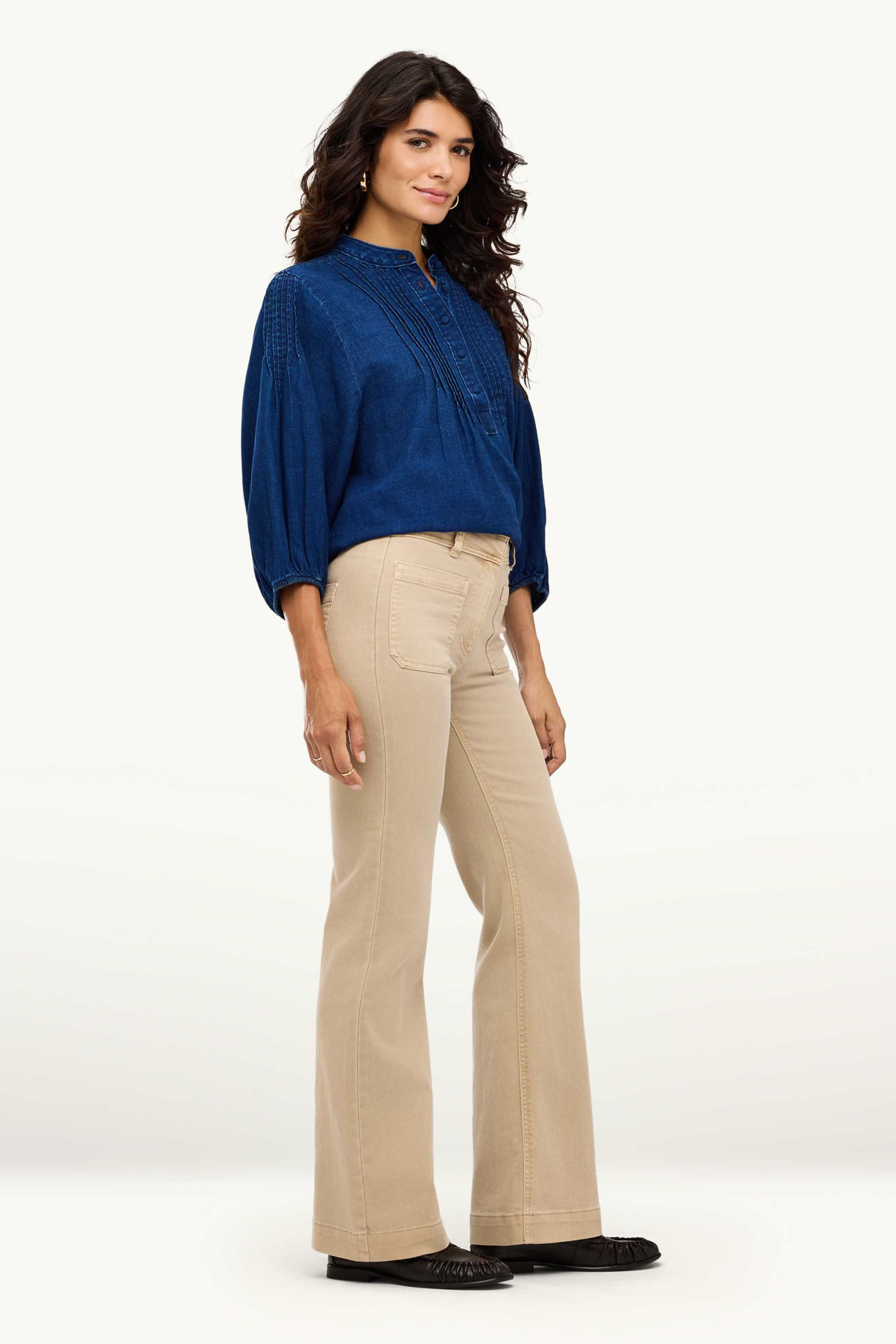 Flared jeans - mid-rise waist beige