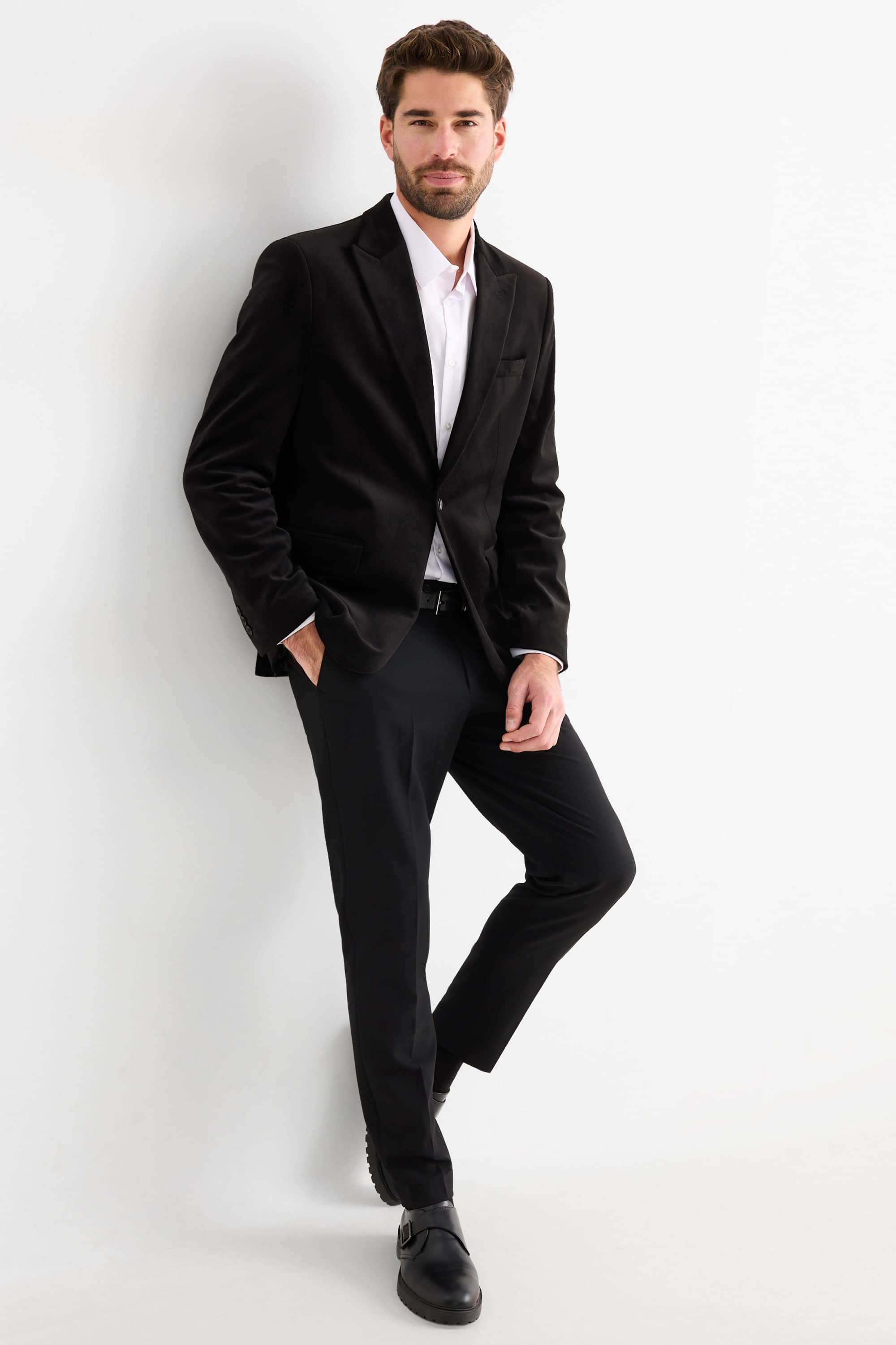 Tailored velvet jacket - slim fit - stretch black