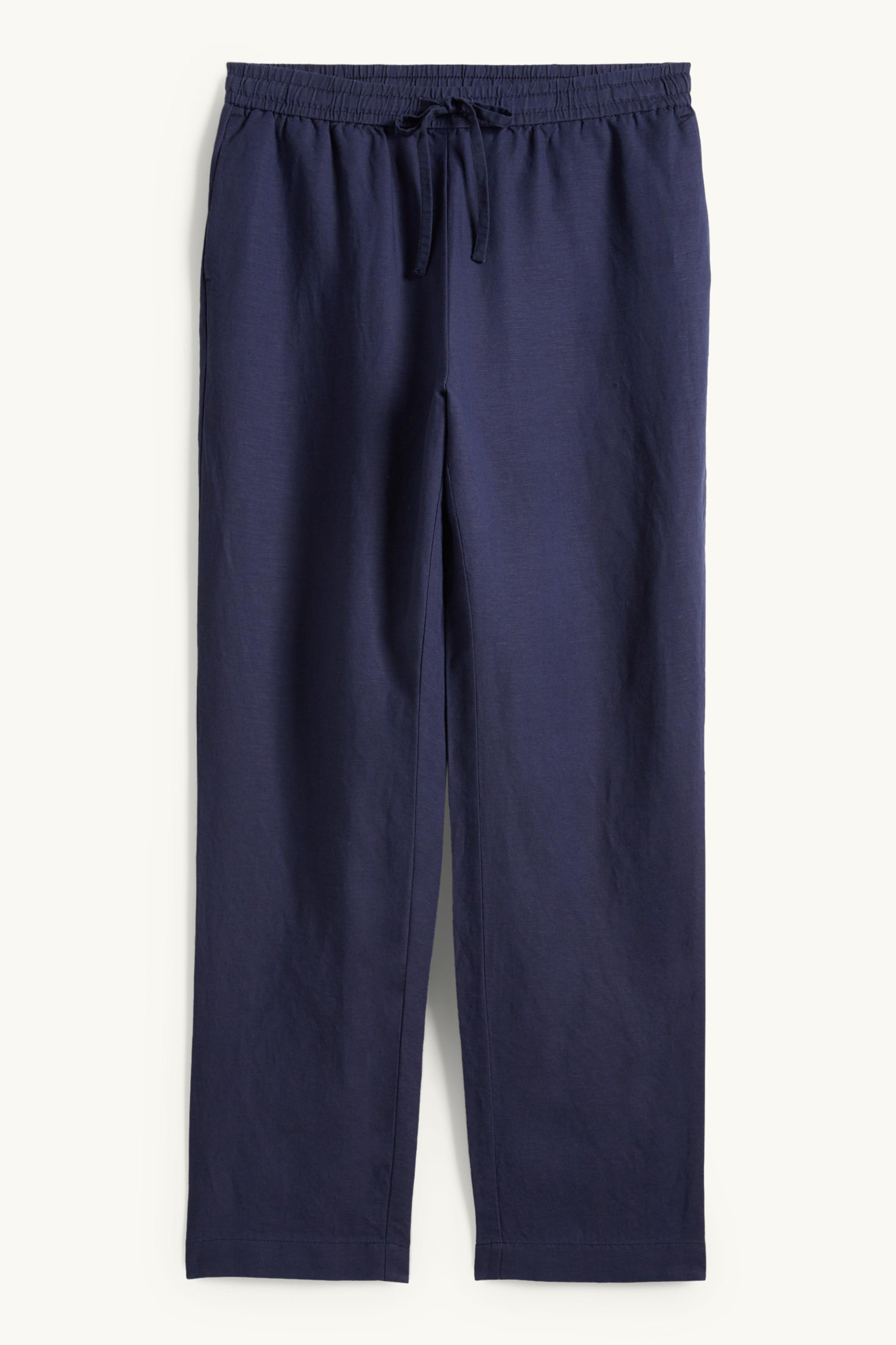 Cloth trousers - mid-rise waist - tapered fit - linen blend dark blue