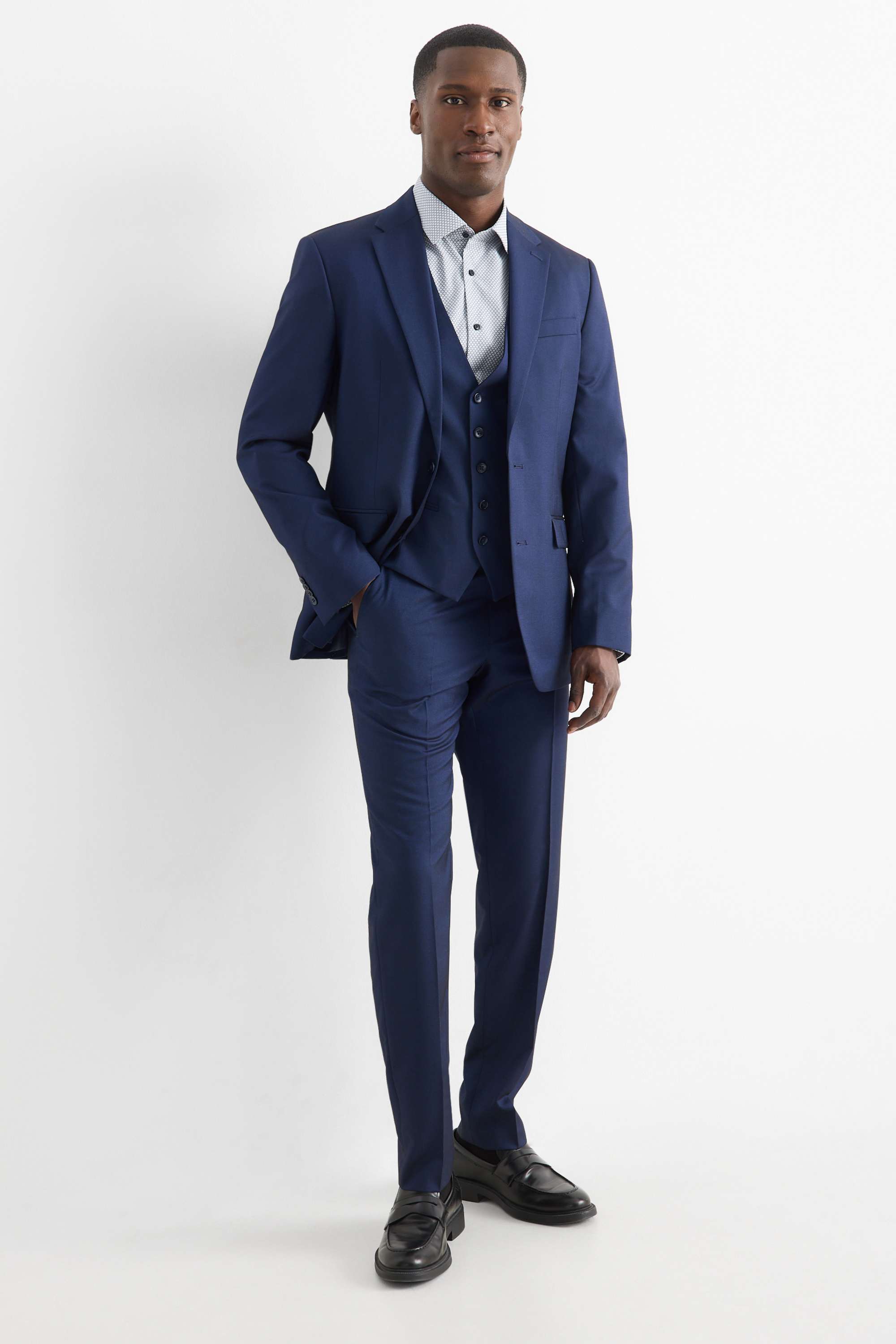 Business shirt - regular fit - kent collar - easy-iron - patterned light gray