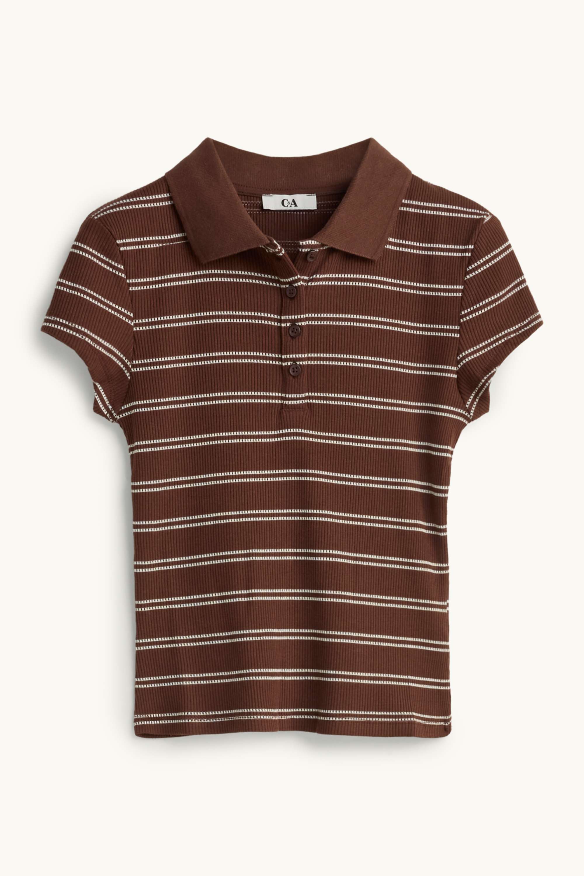 Knitted polo shirt - slim fit - ribbed - striped brown