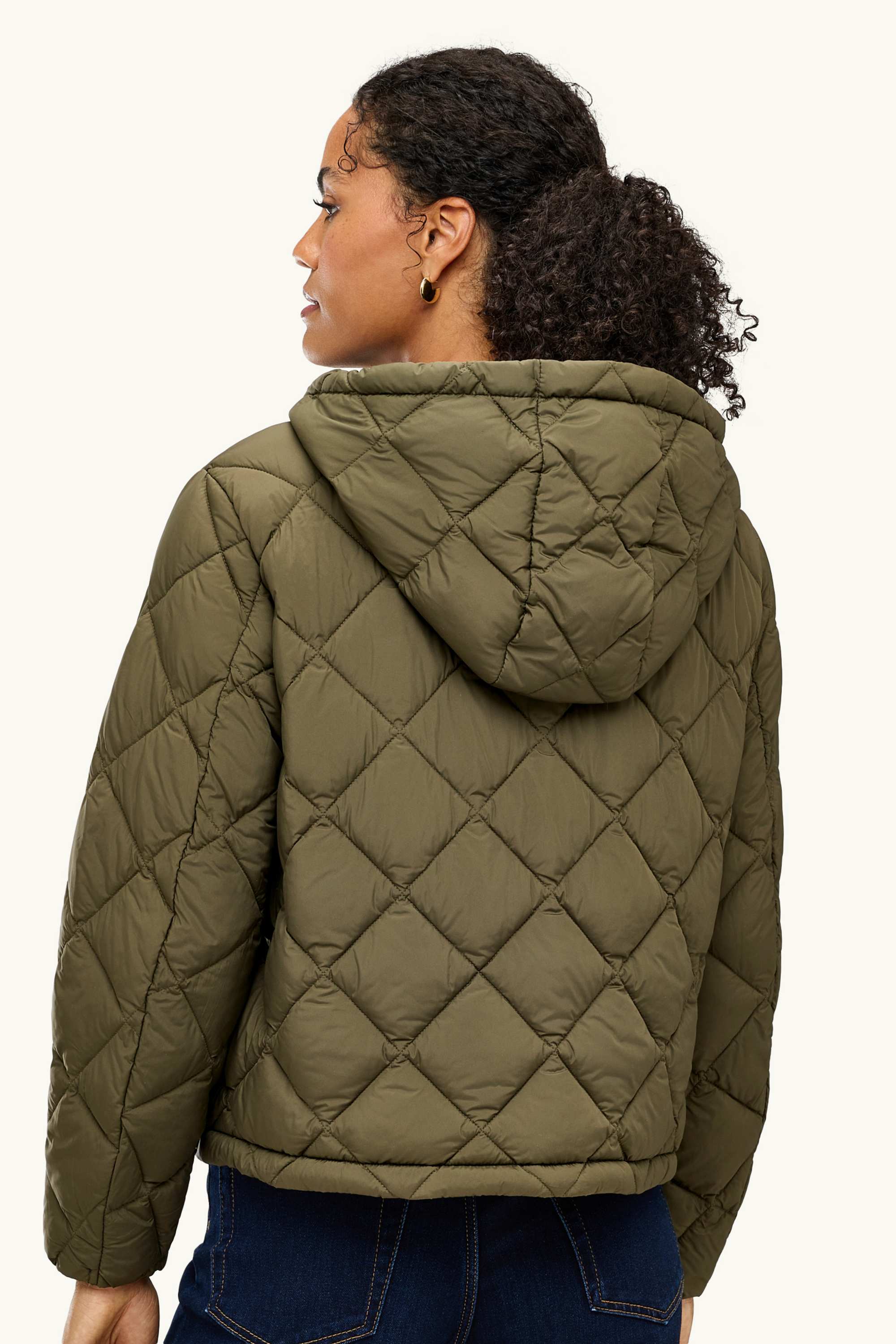 Quilted jacket with hood - water-repellent khaki