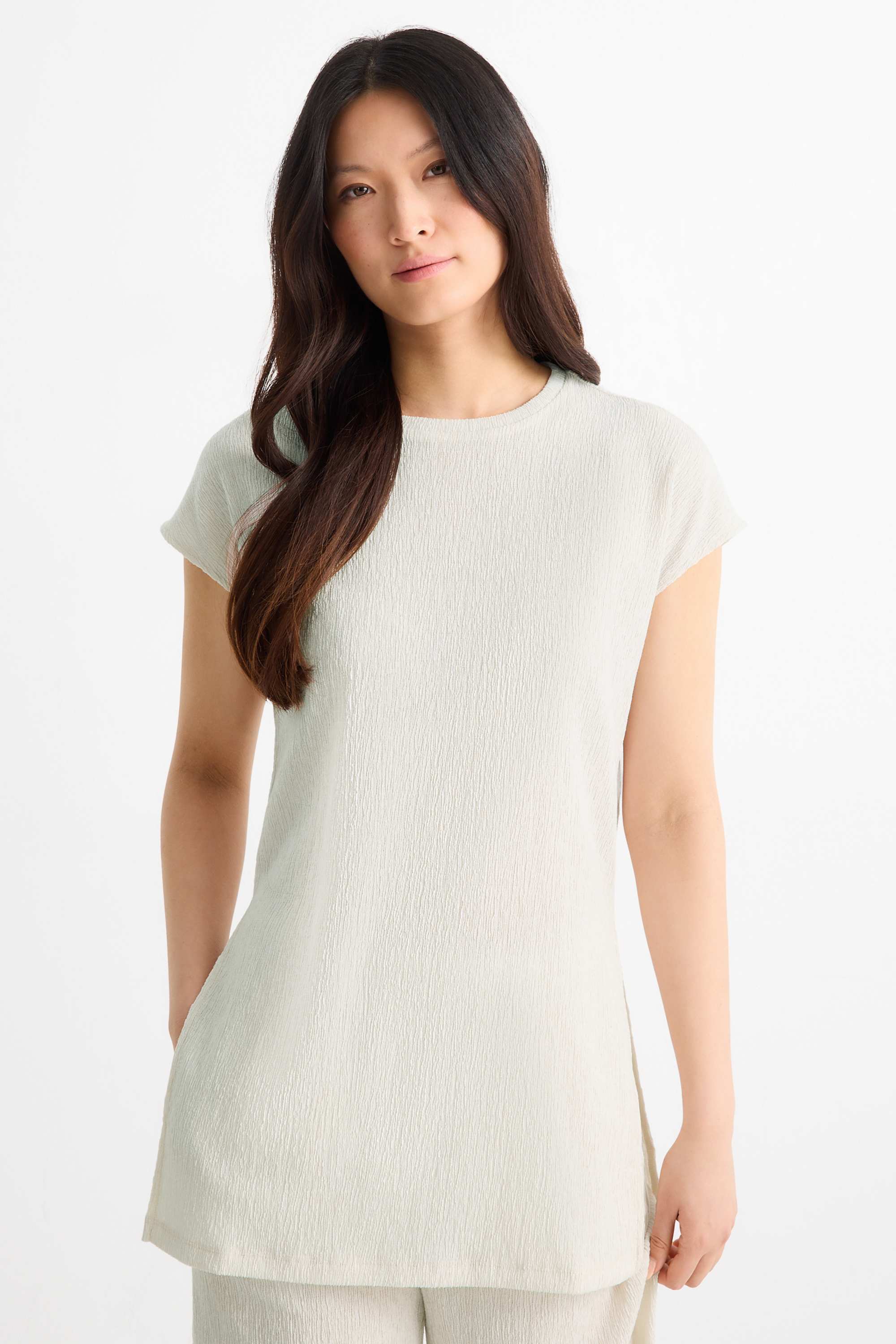 T-shirt - slim fit - textured cremewhite