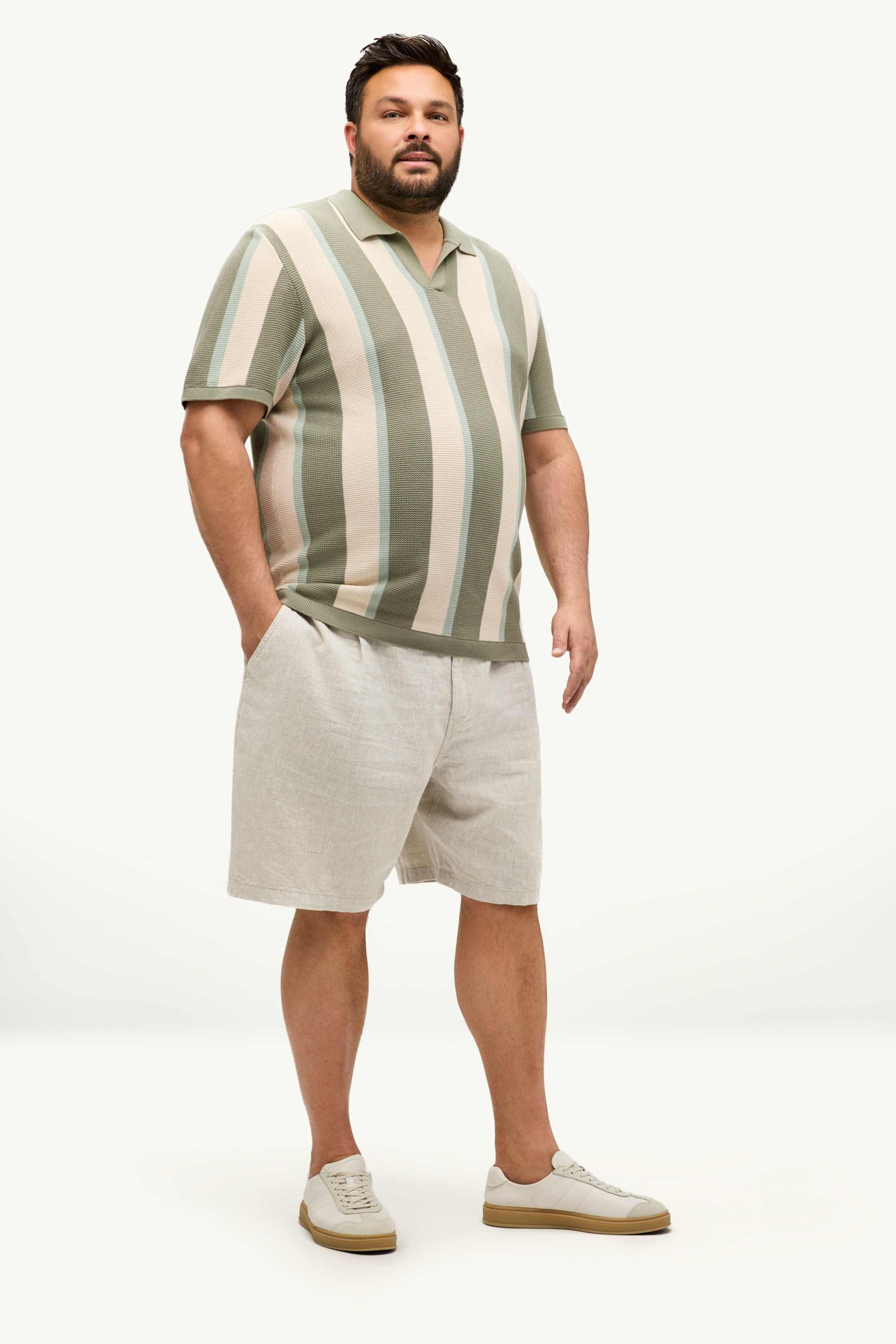 Knitted polo shirt - regular fit - striped - textured green