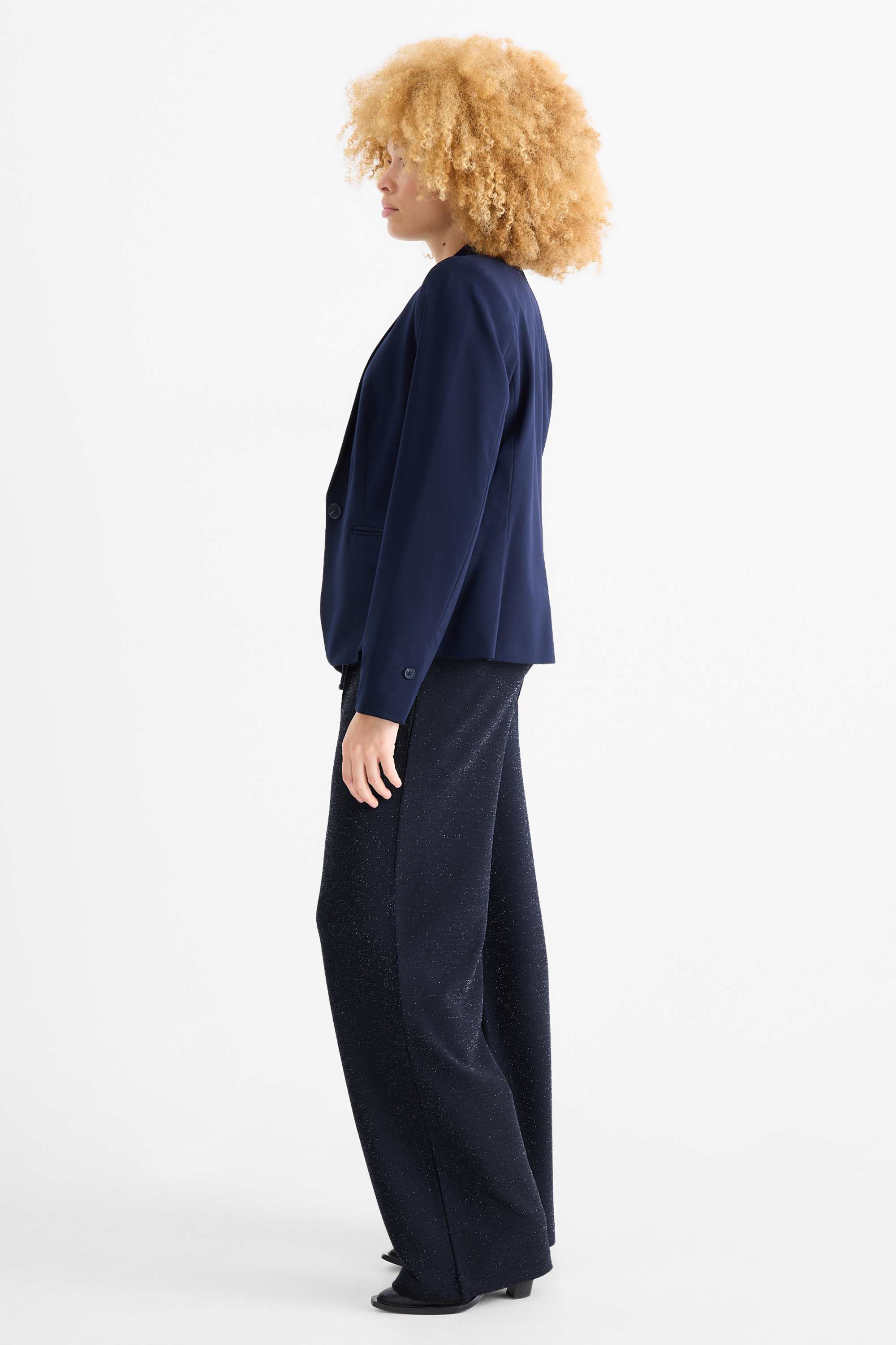 Jersey trousers - high-rise waist - wide leg dark blue