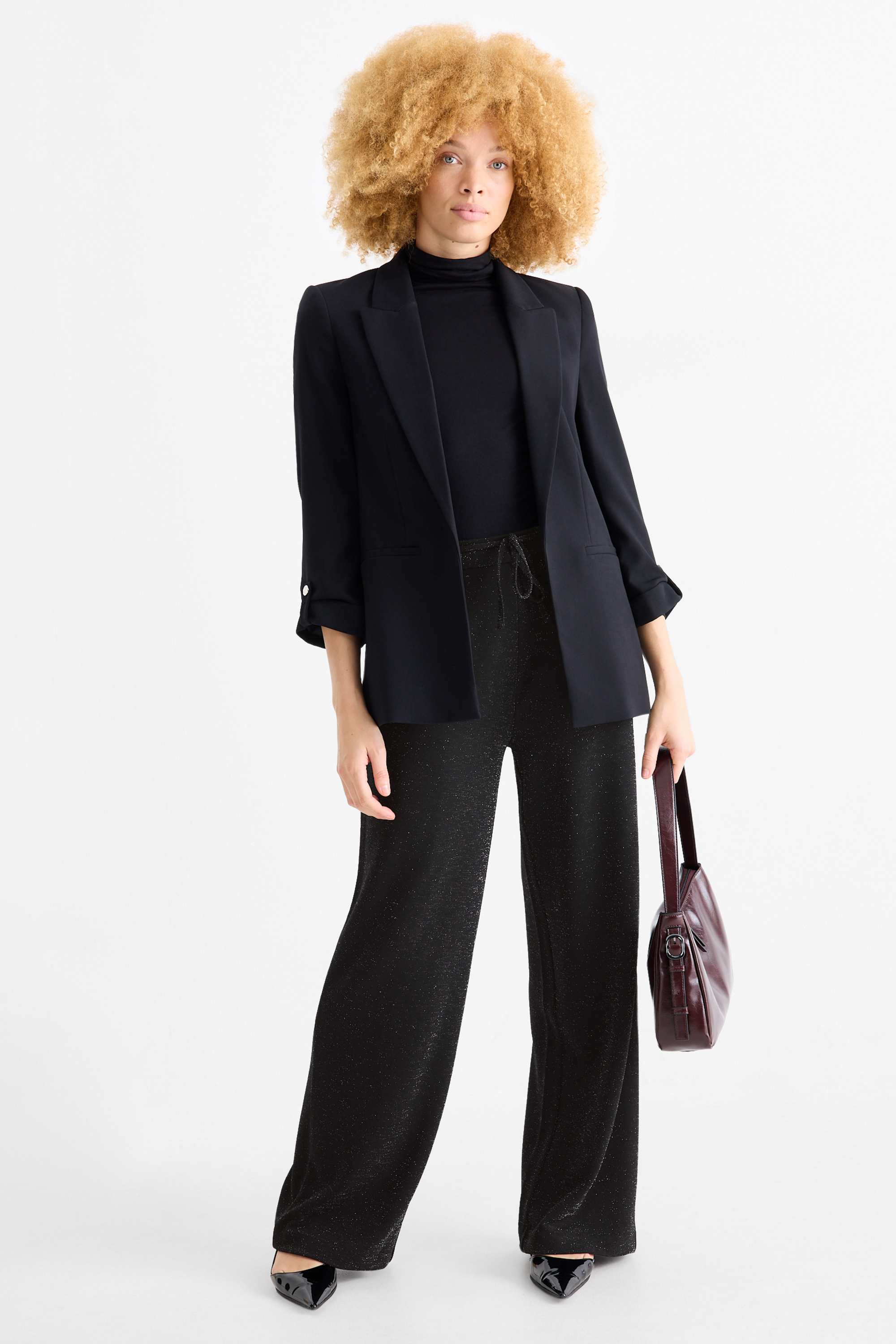 Jersey trousers - high-rise waist - wide leg black