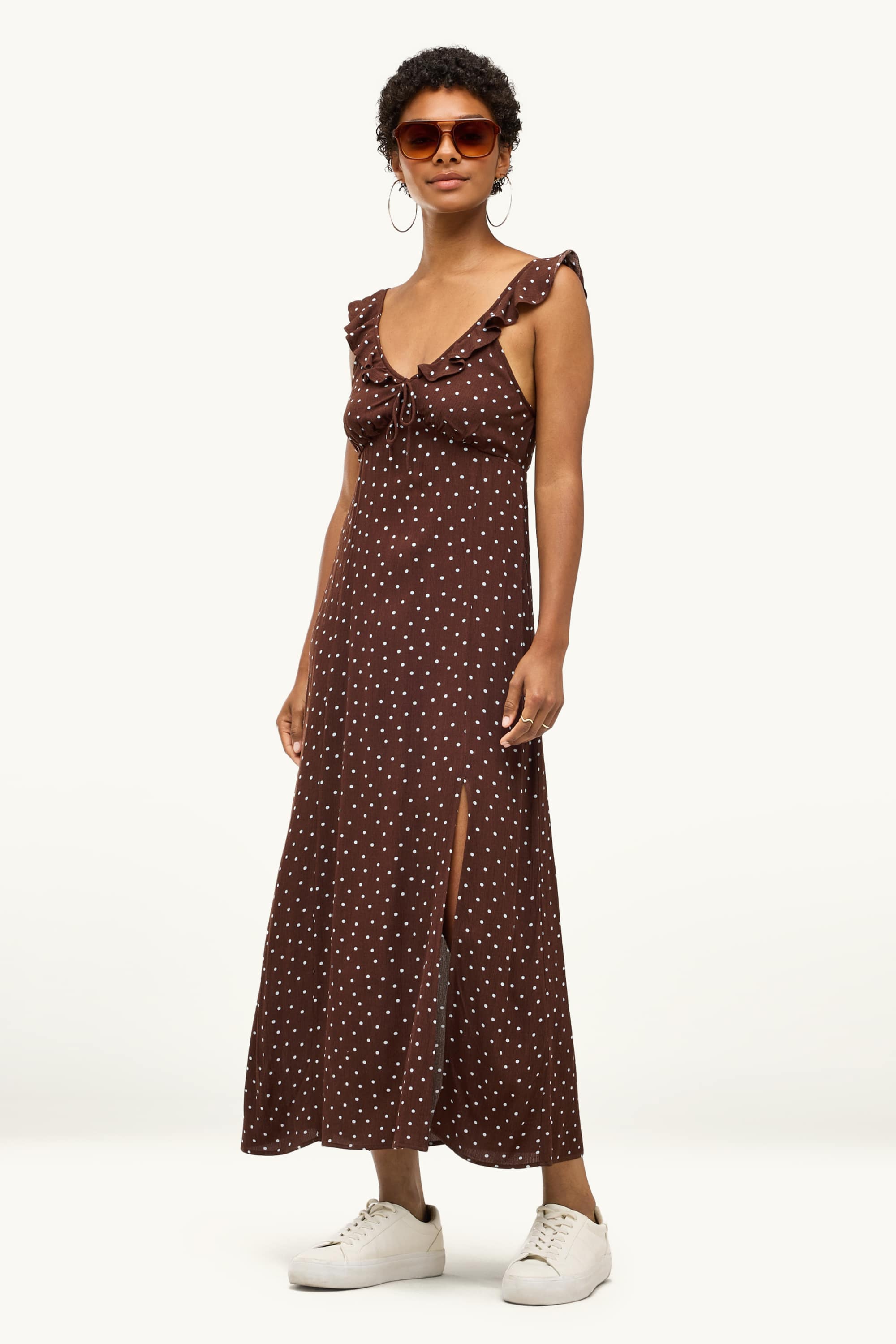 Dress - polka dot - textured dark brown