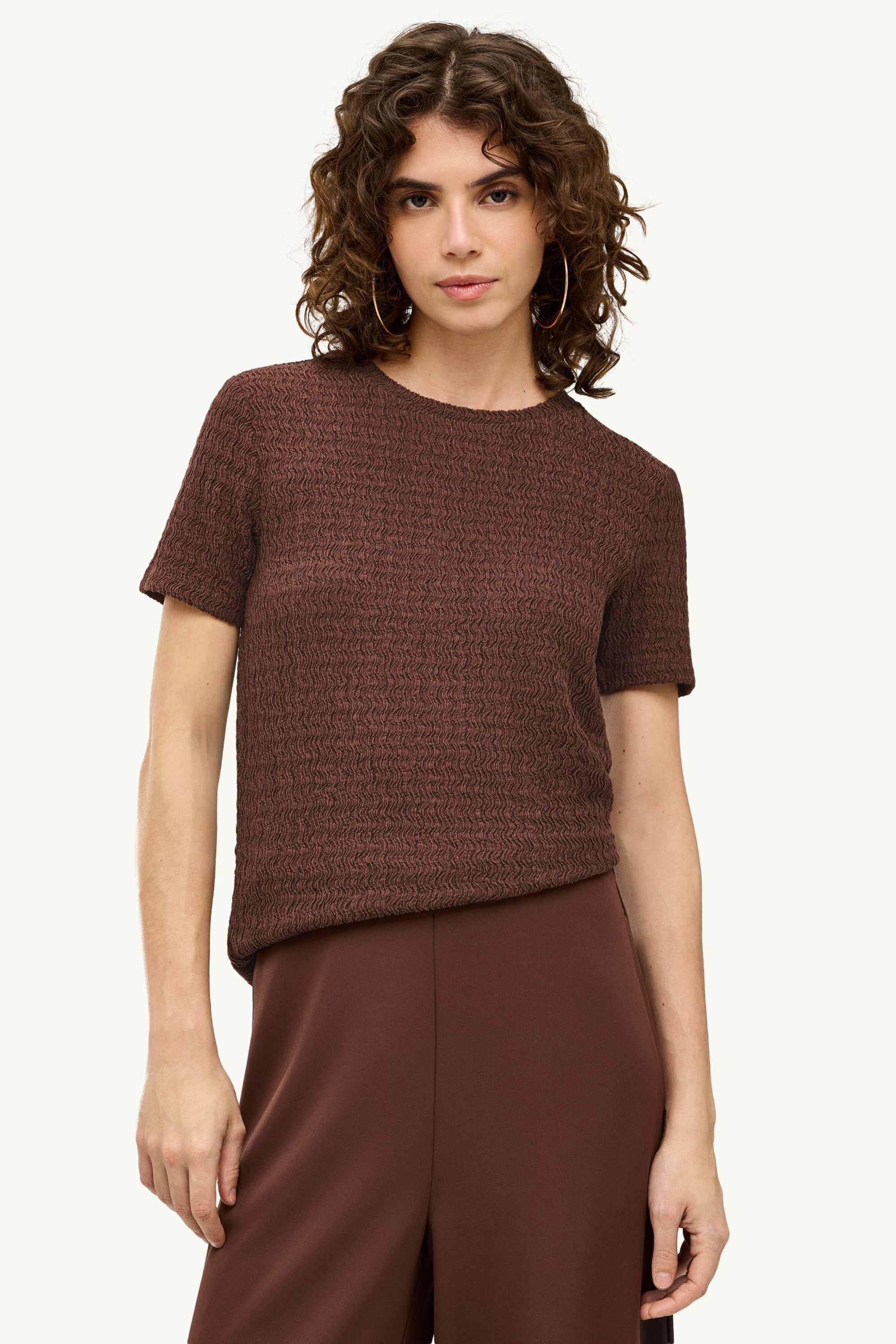 T-shirt - regular fit - textured dark brown