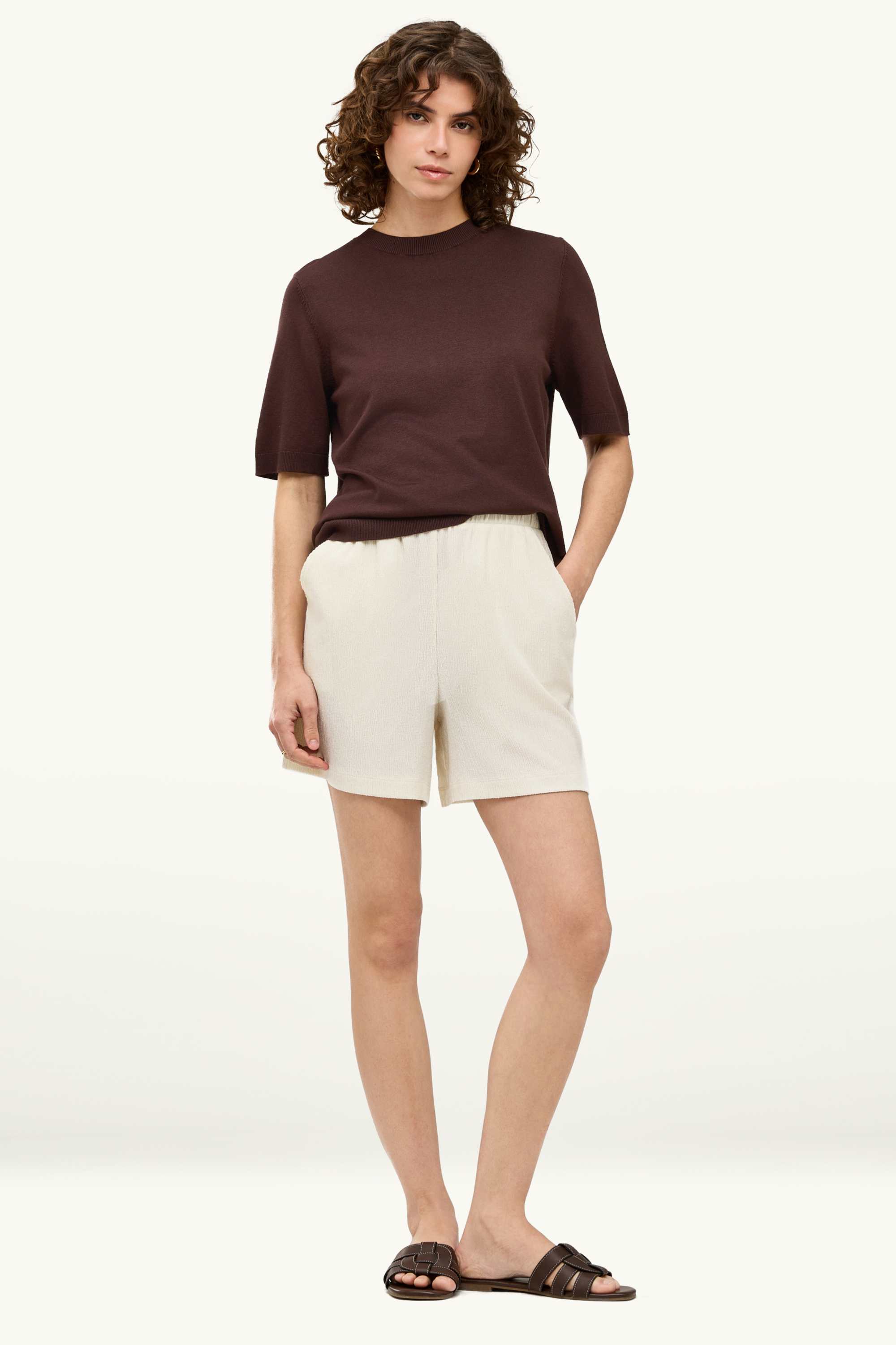 Knitted jumper - short sleeve dark brown