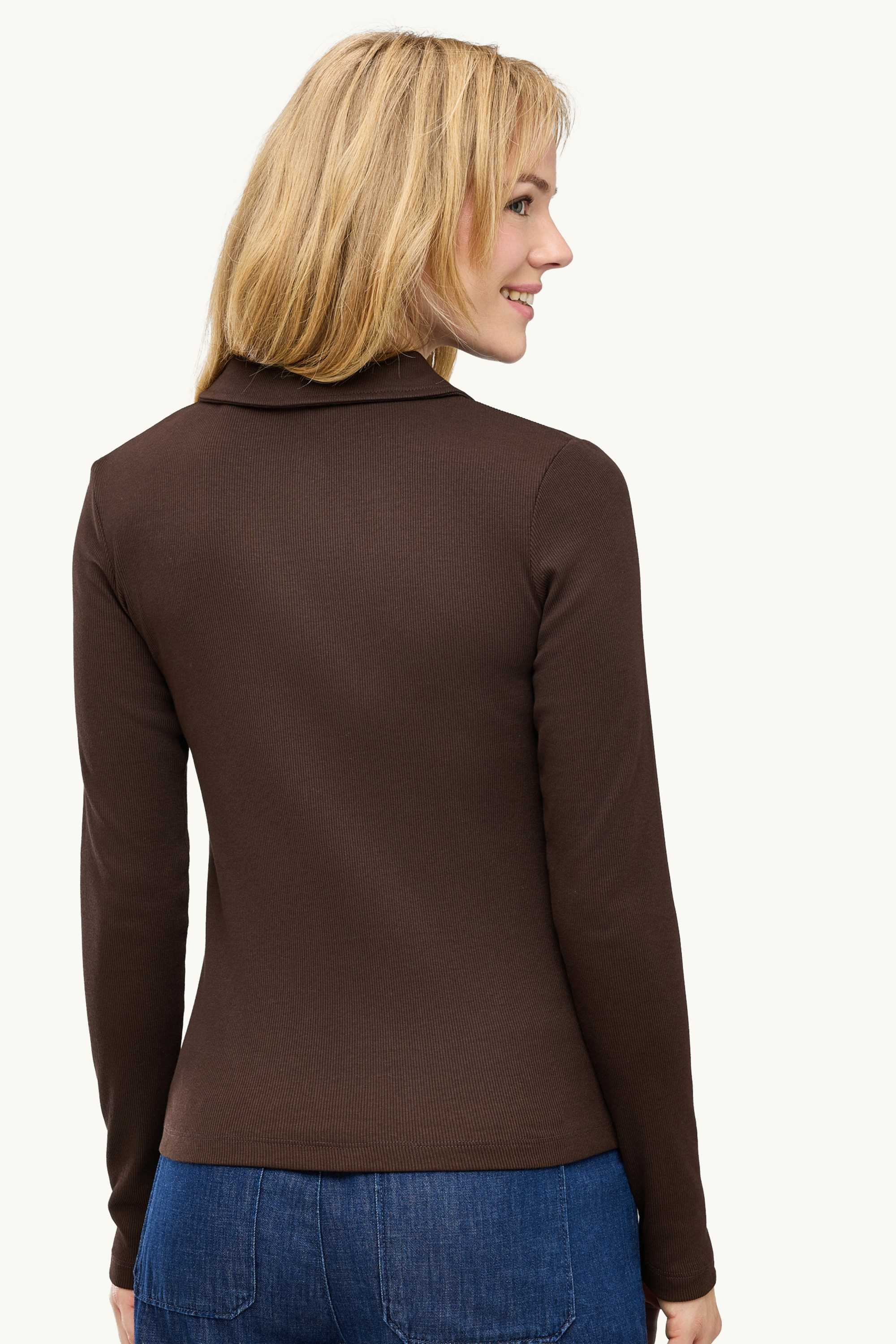 Long sleeve top - regular fit - ribbed dark brown