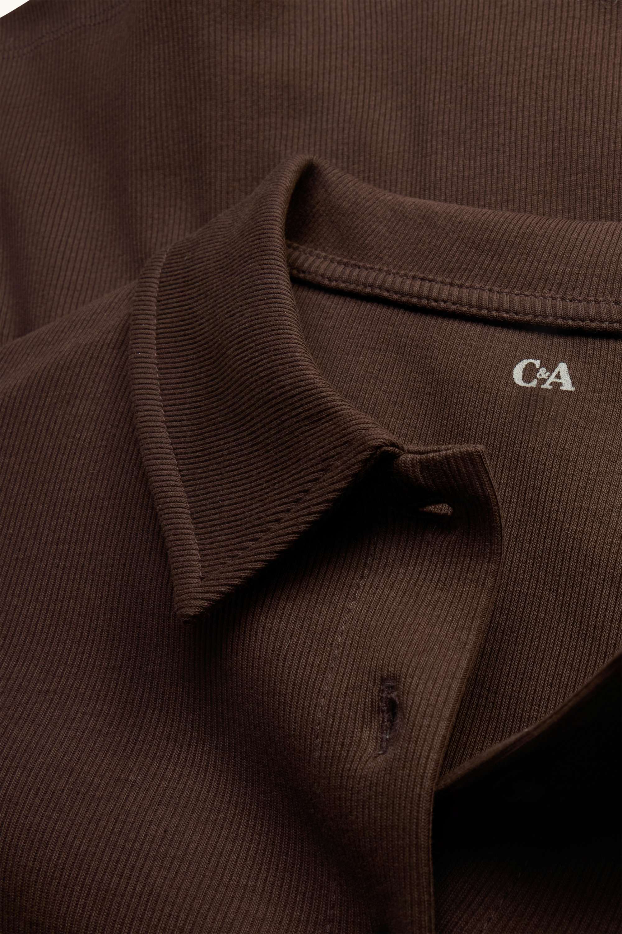 Long sleeve top - regular fit - ribbed dark brown