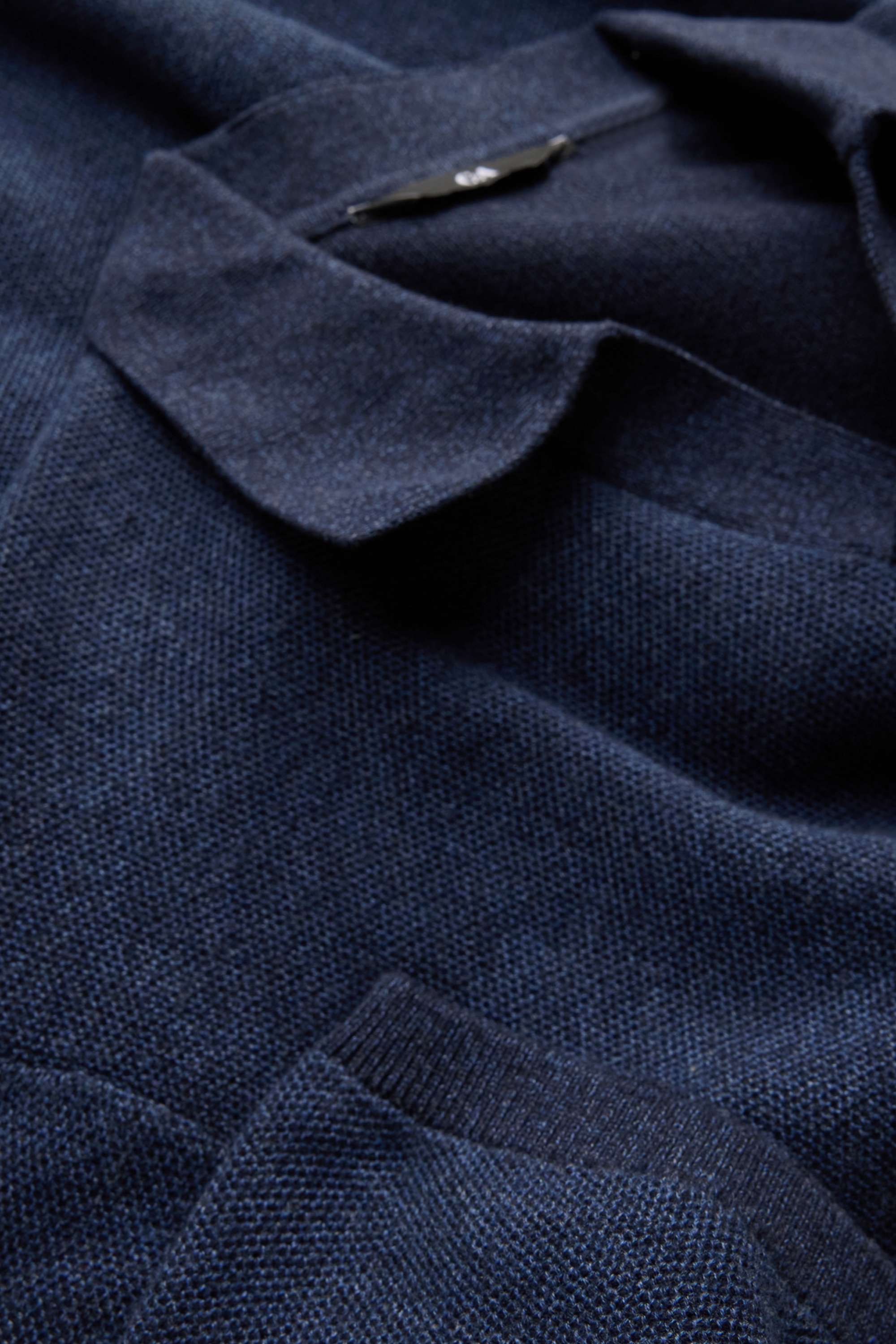 Knitted polo shirt - regular fit - textured dark blue
