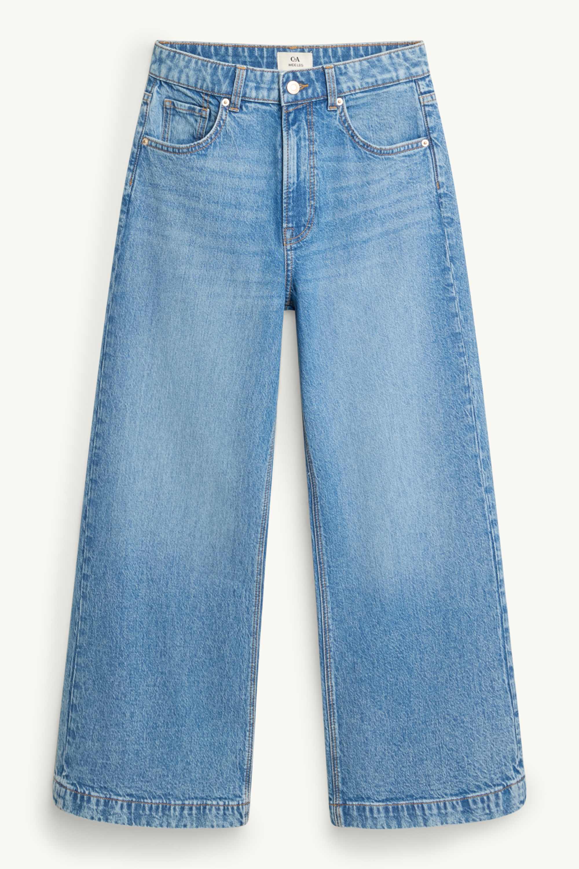 Cropped wide leg jeans - mid-rise waist denim-light blue (2)