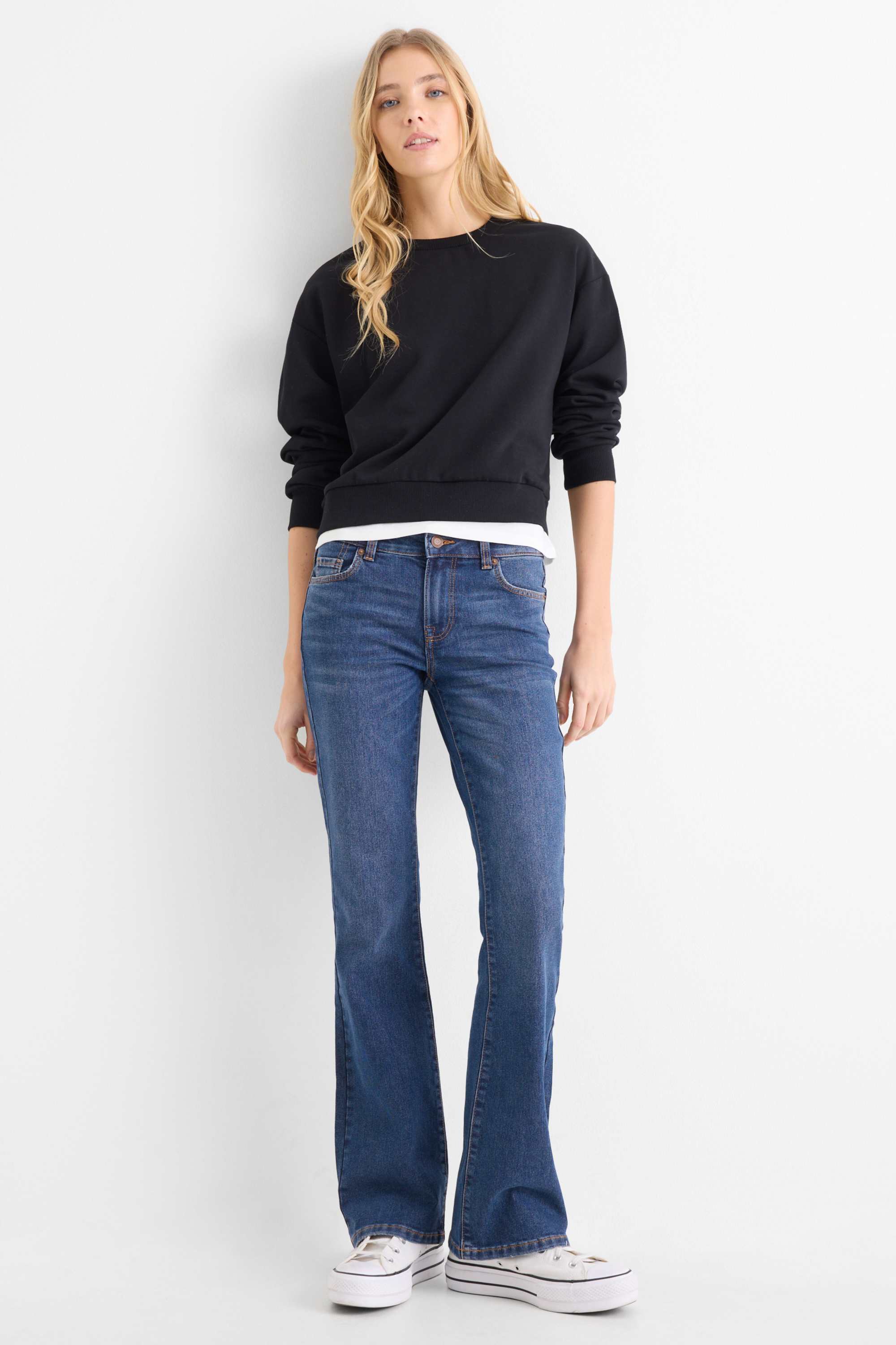 Bootcut jeans - low-rise waist blue denim