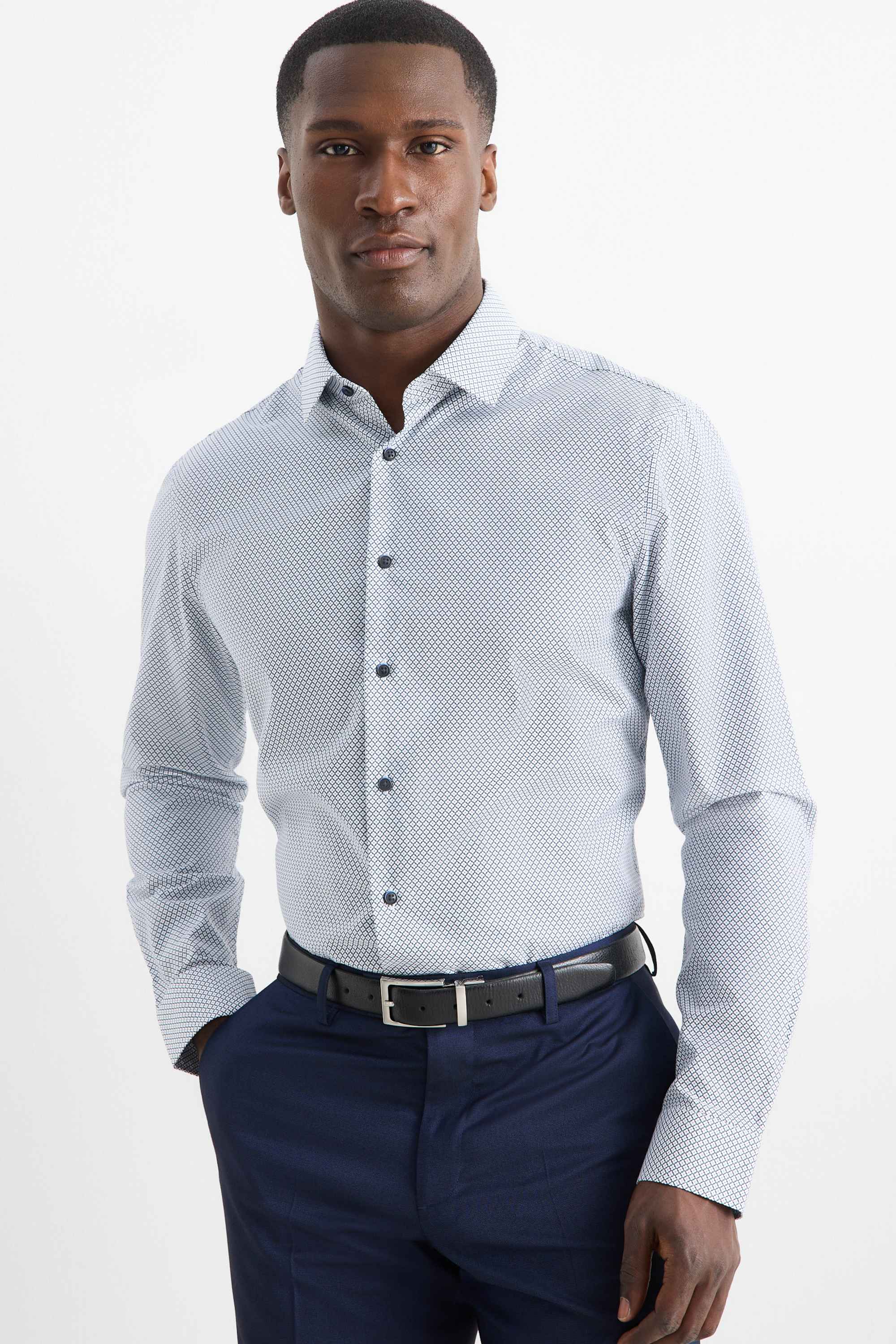 Business shirt - regular fit - kent collar - easy-iron - patterned light gray