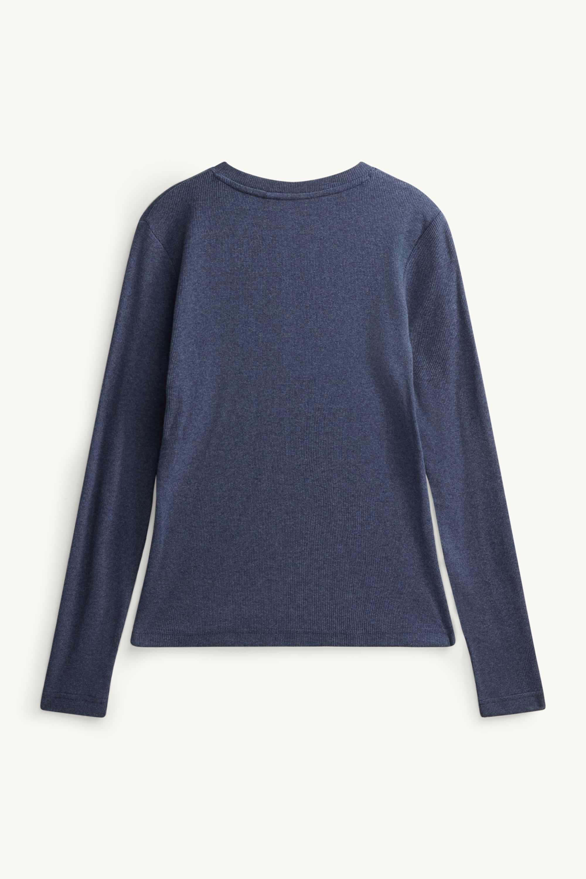Henley T-shirt - slim fit - ribbed dark blue