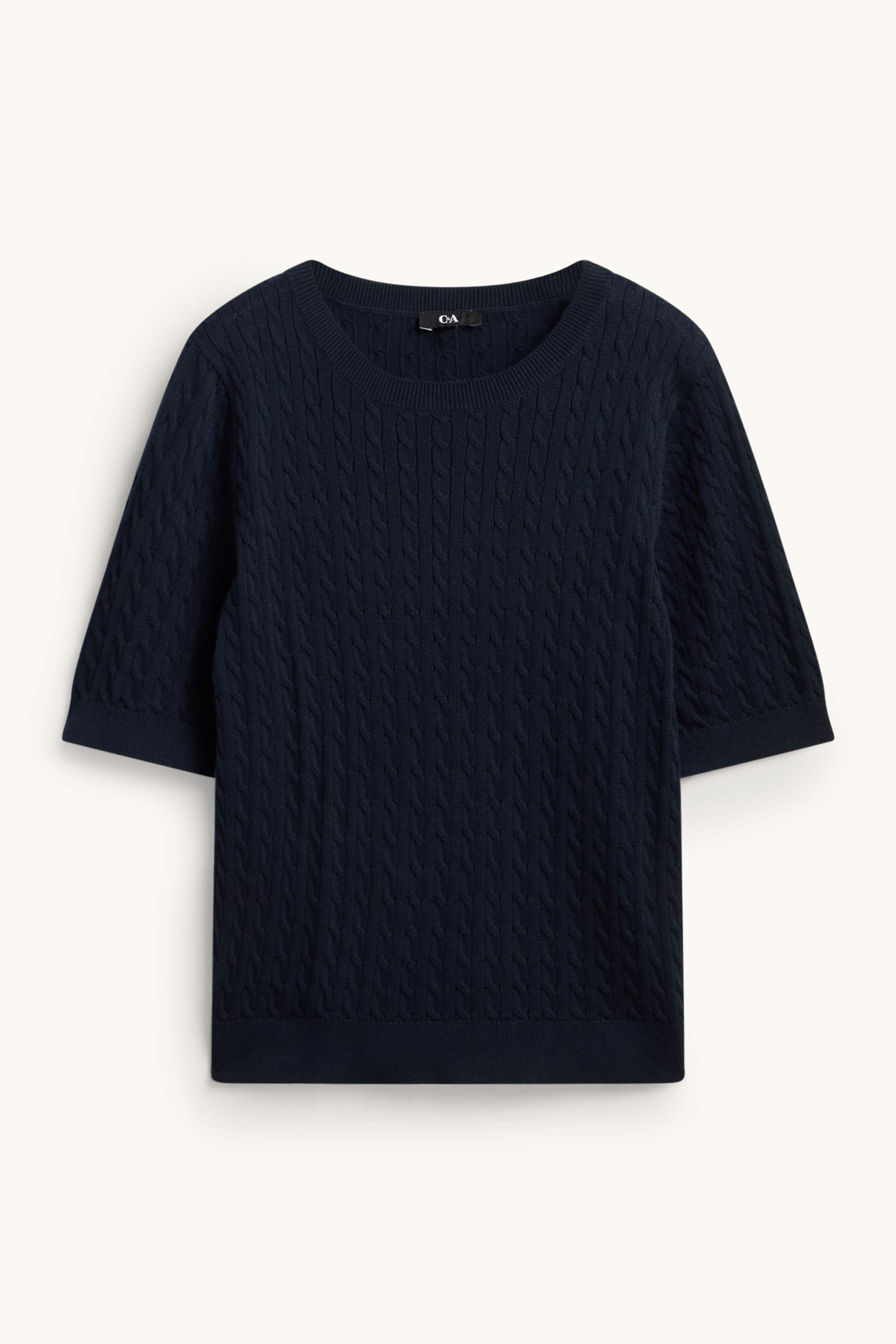 Knitted jumper - short sleeve - cable knit pattern dark blue
