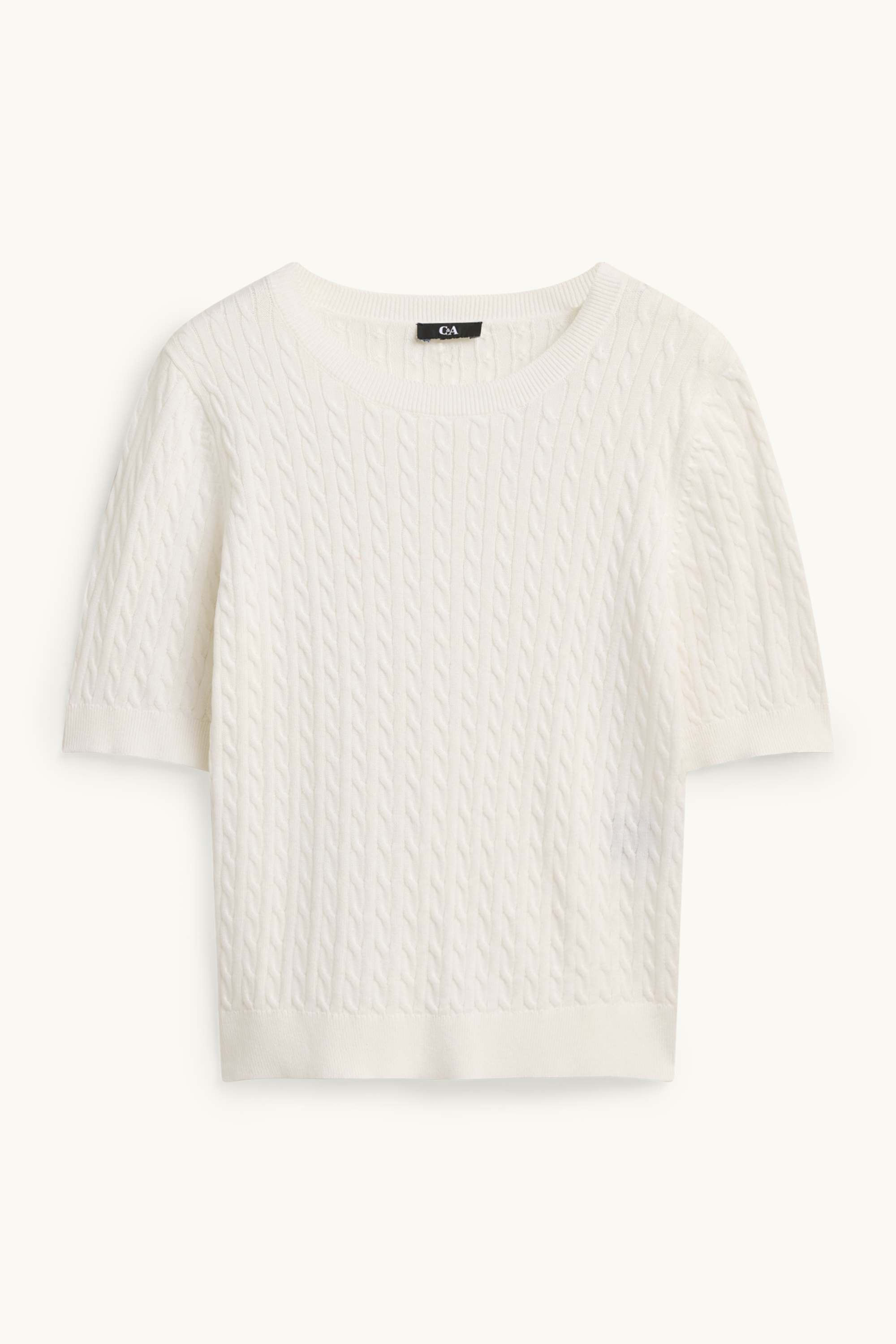 Knitted jumper - short sleeve - cable knit pattern cremewhite