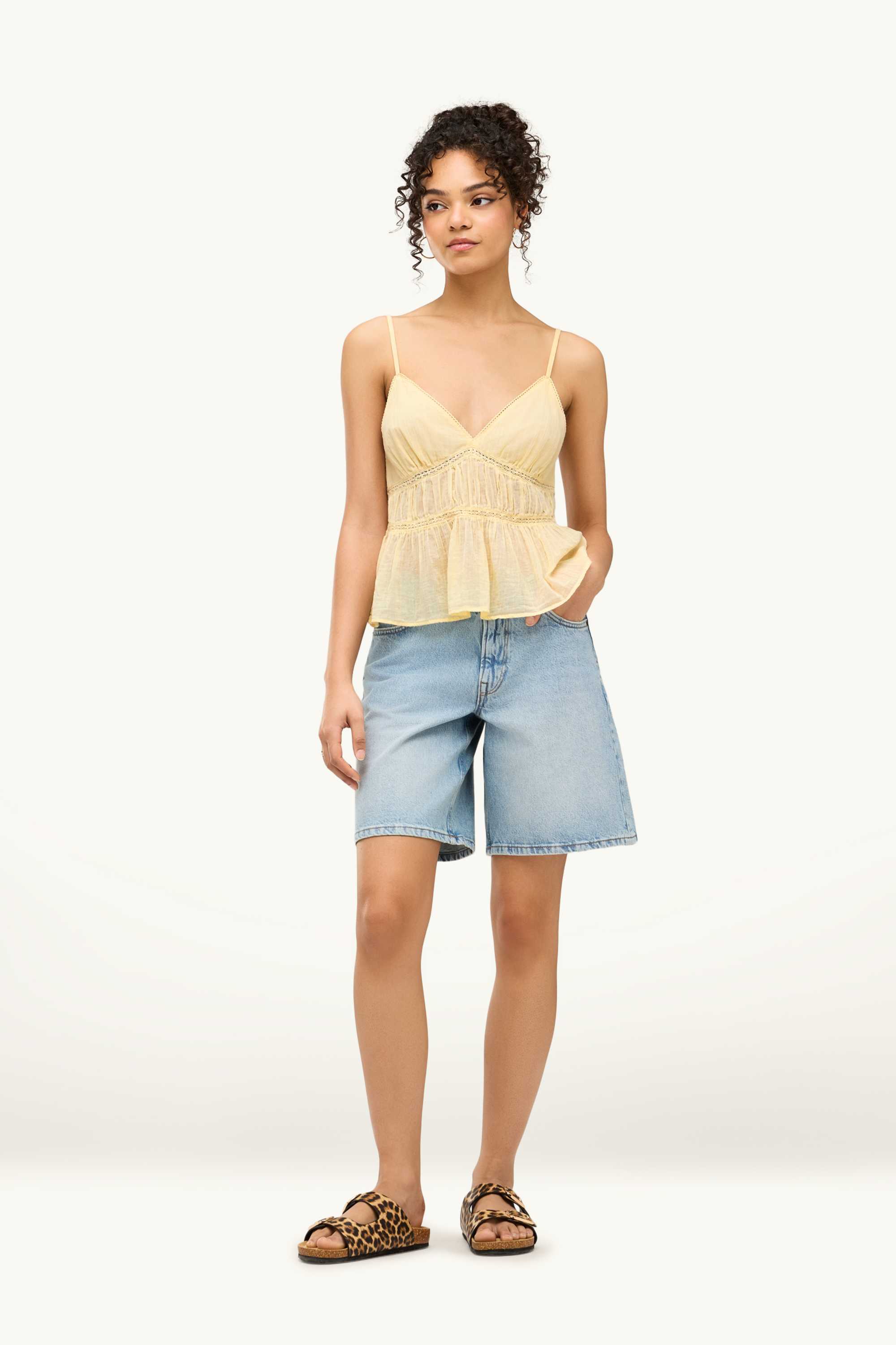Blouse top - smocked beige