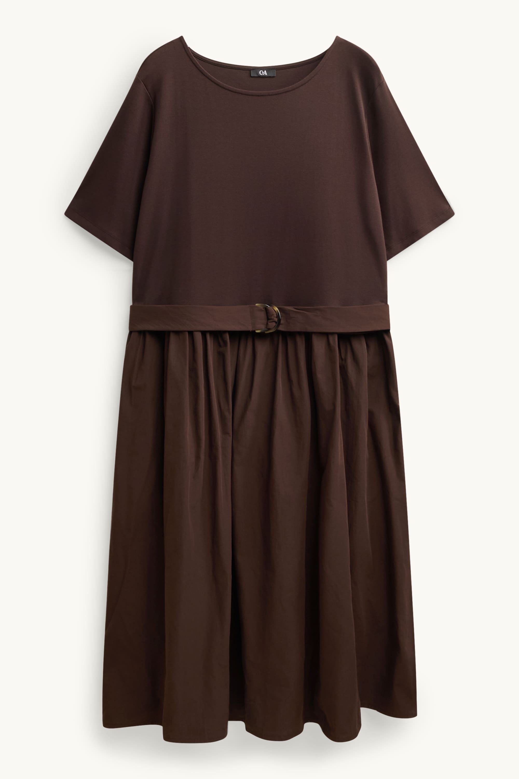 Fit & flare dress with belt dark brown