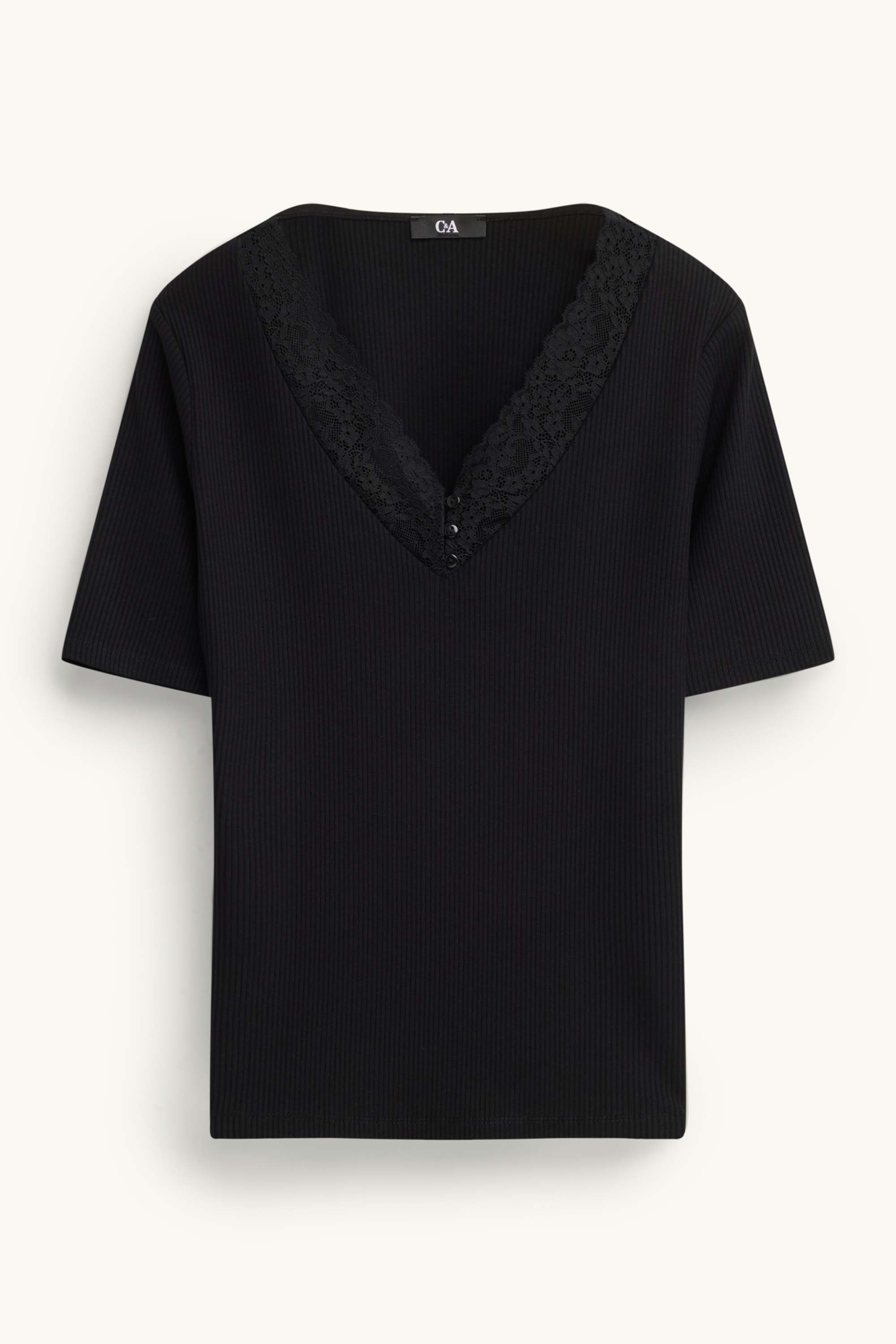 V-neck T-shirt - regular fit - ribbed black