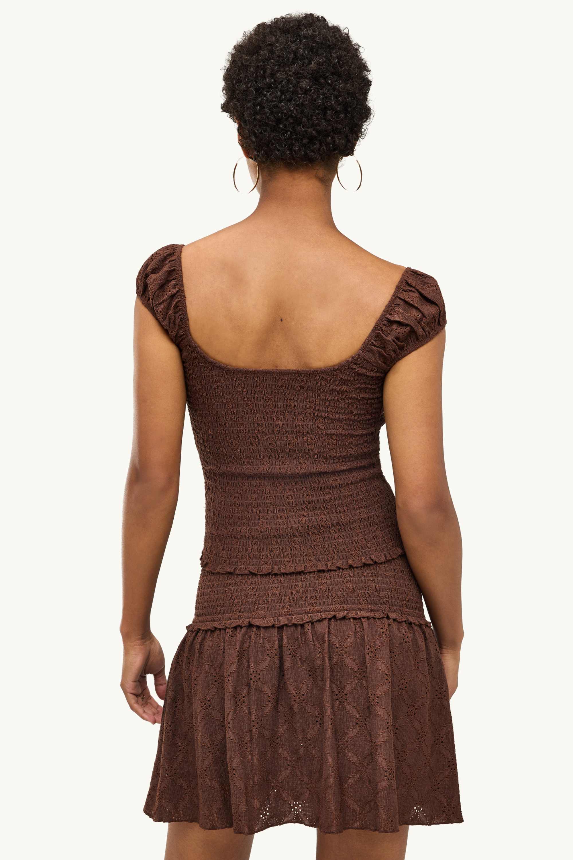 Blouse top - smocked dark brown