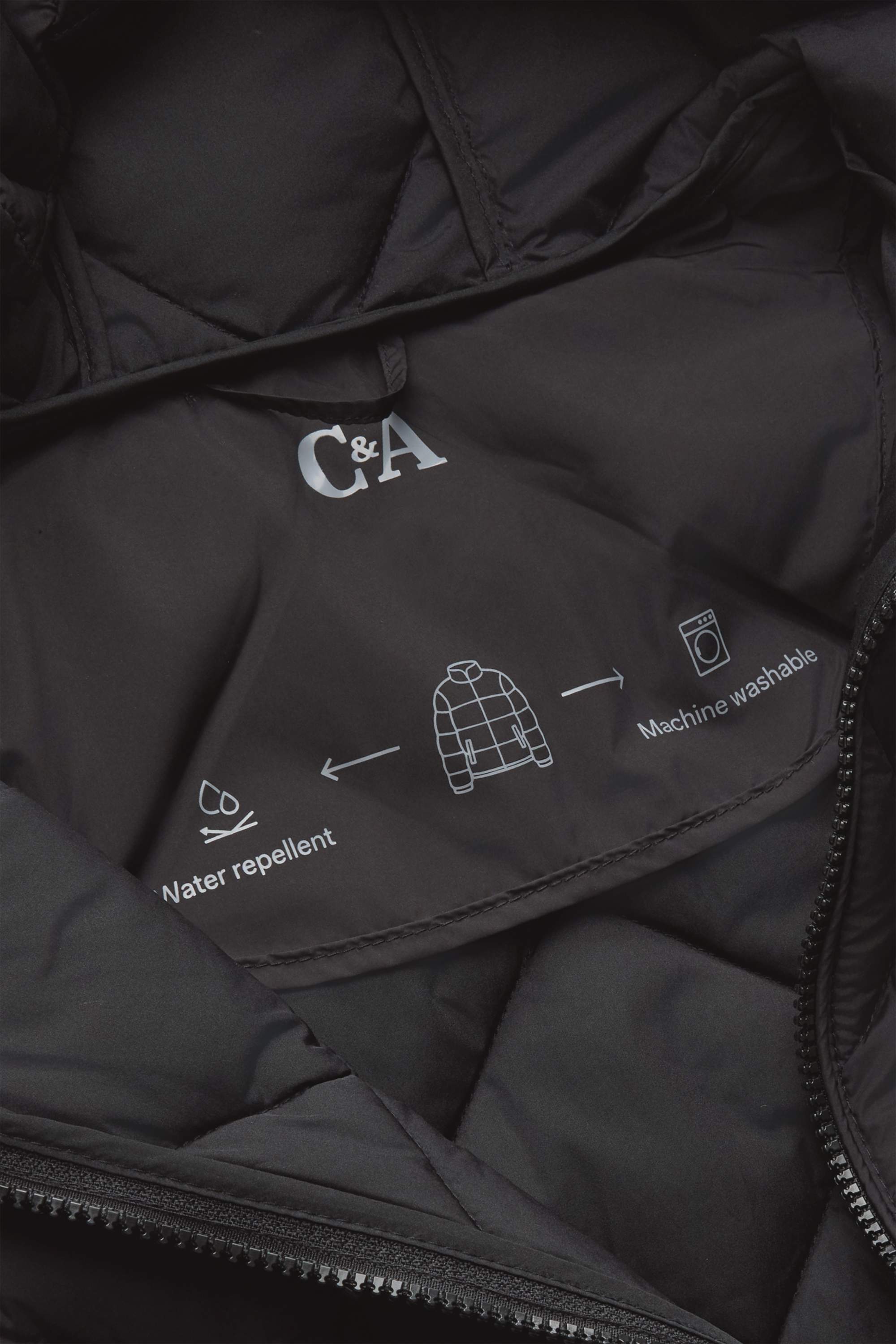 Quilted jacket with hood - water-repellent black