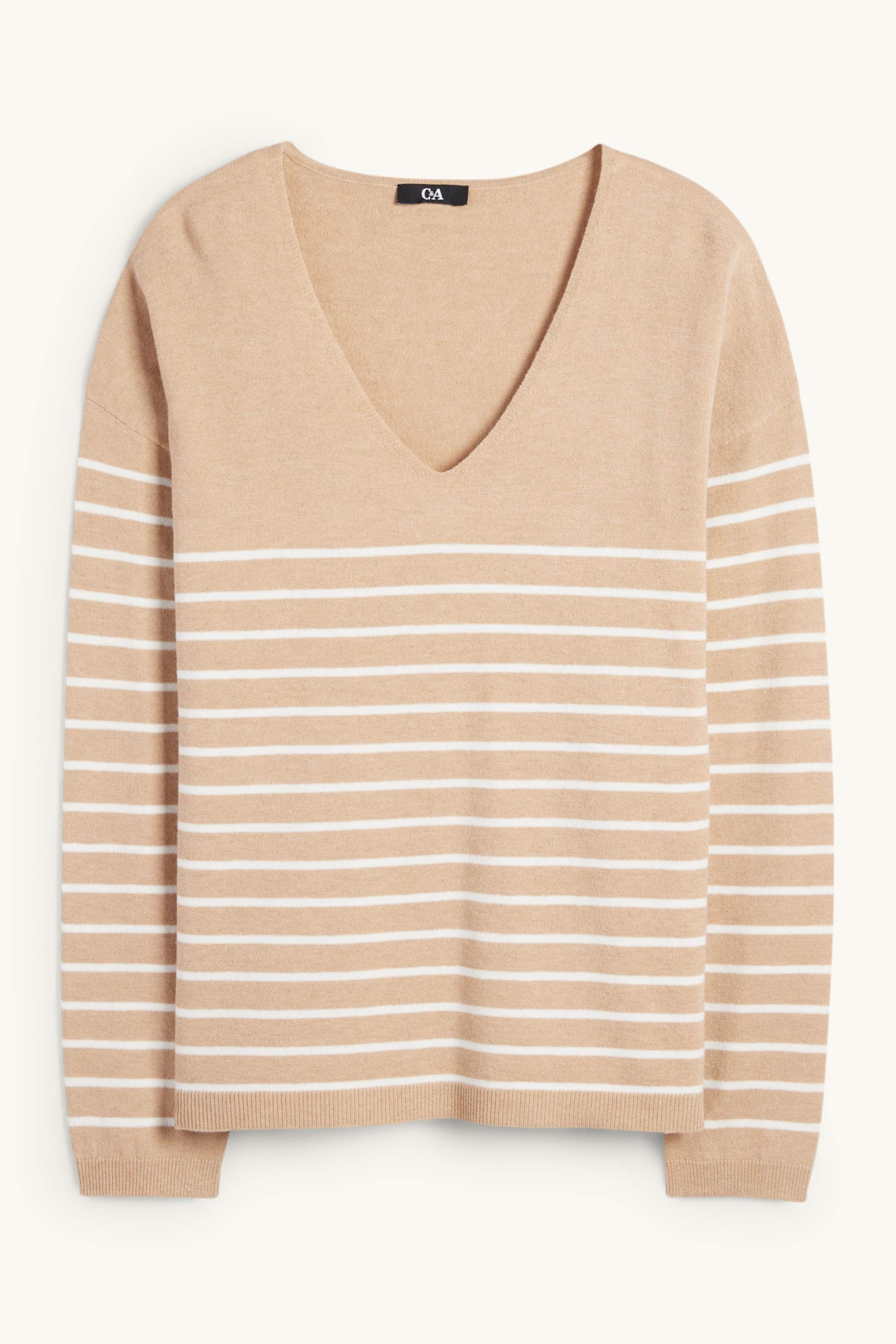 V-neck jumper - striped beige