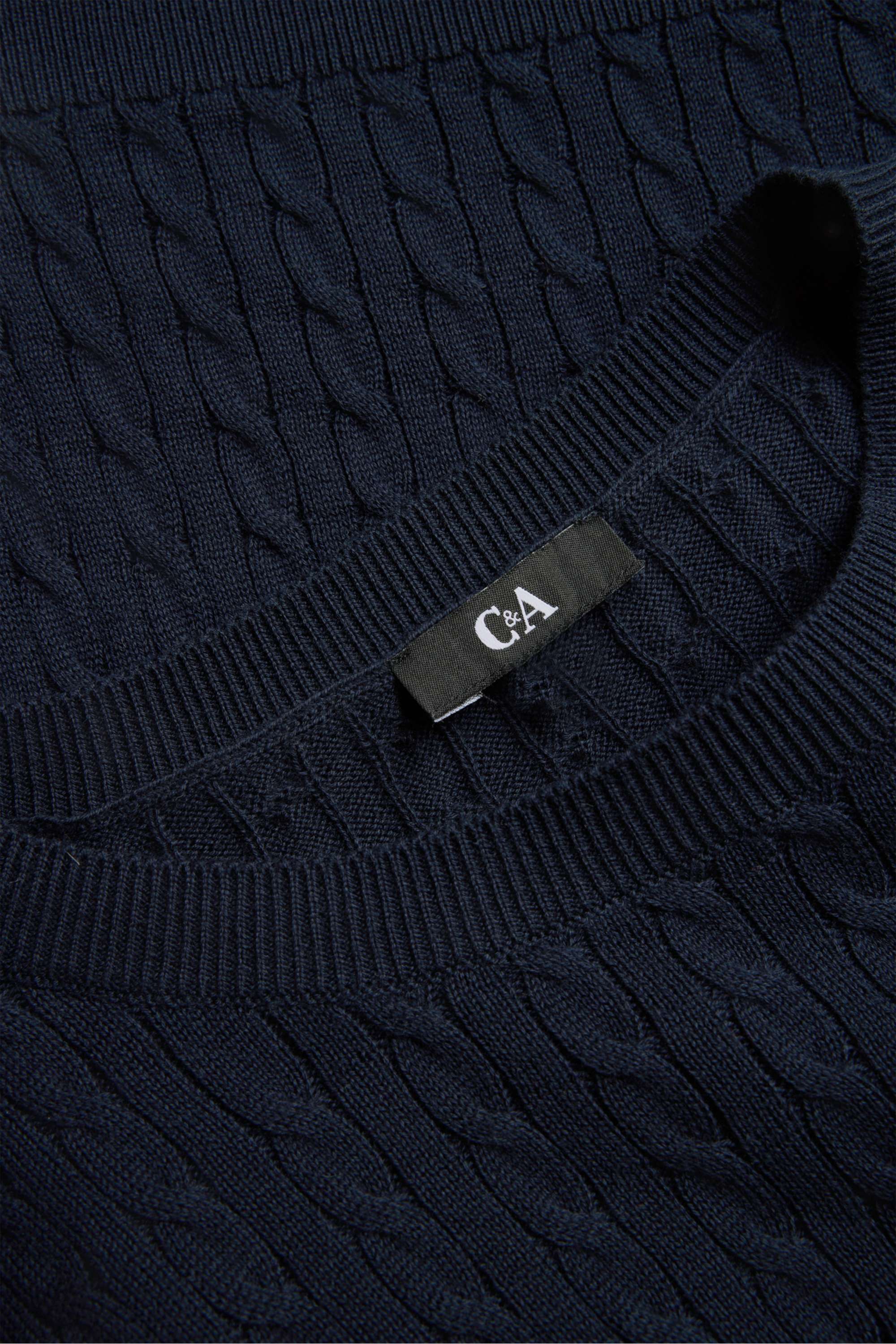 Knitted jumper - short sleeve - cable knit pattern dark blue