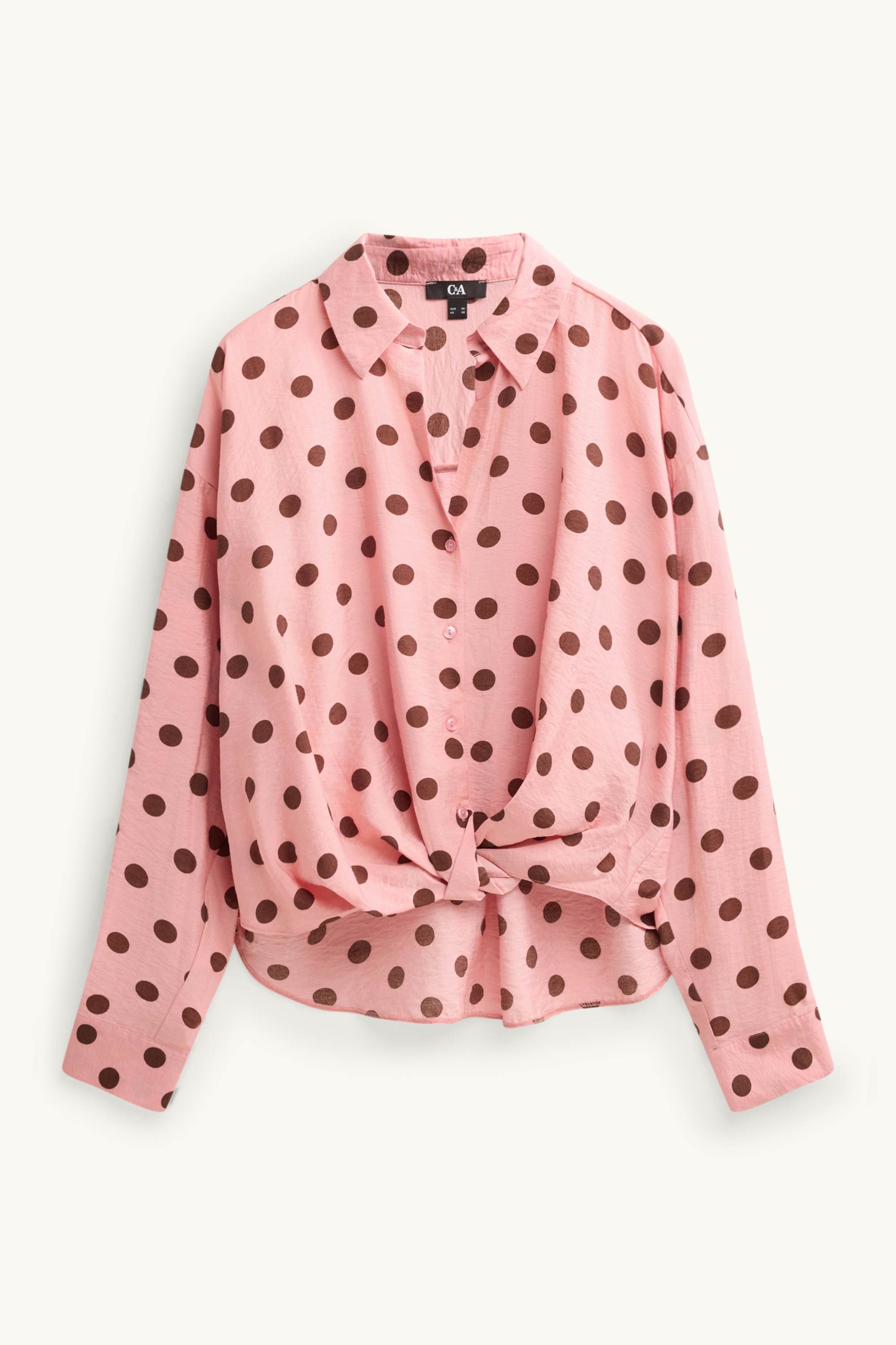Shirt blouse with knot detail - polka dot rose