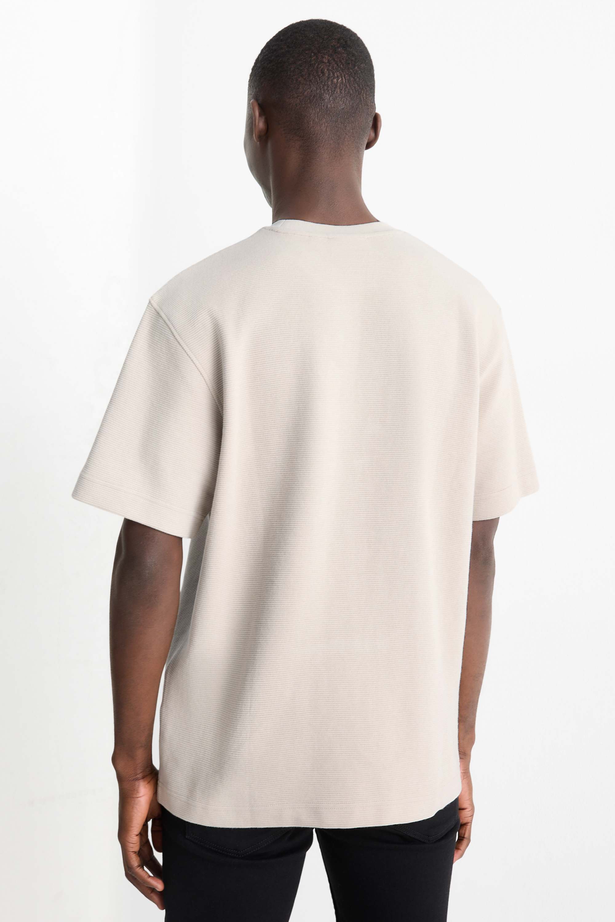T-shirt - relaxed fit - ribbed beige (6)