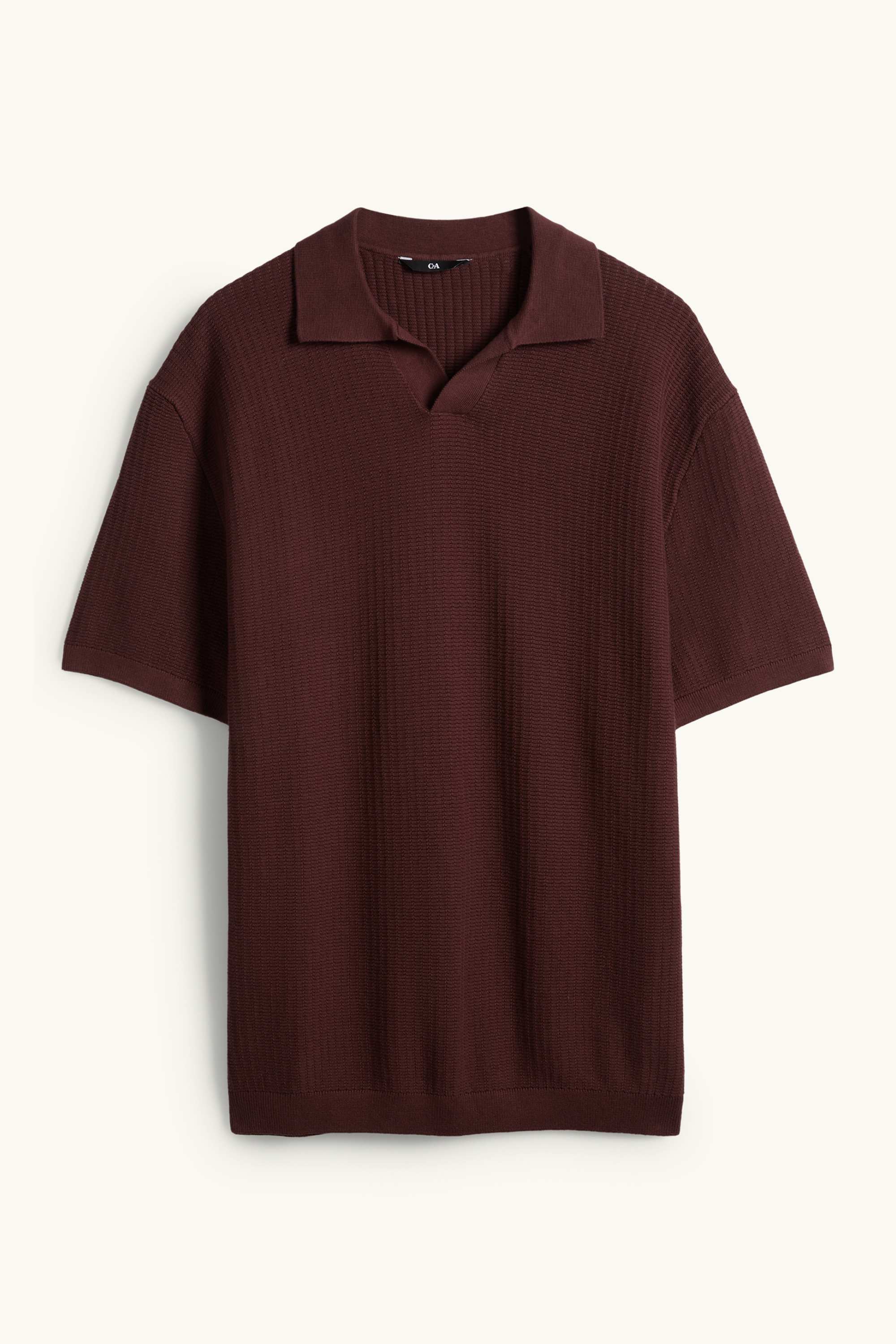 Knitted polo shirt - relaxed fit - textured bordeaux