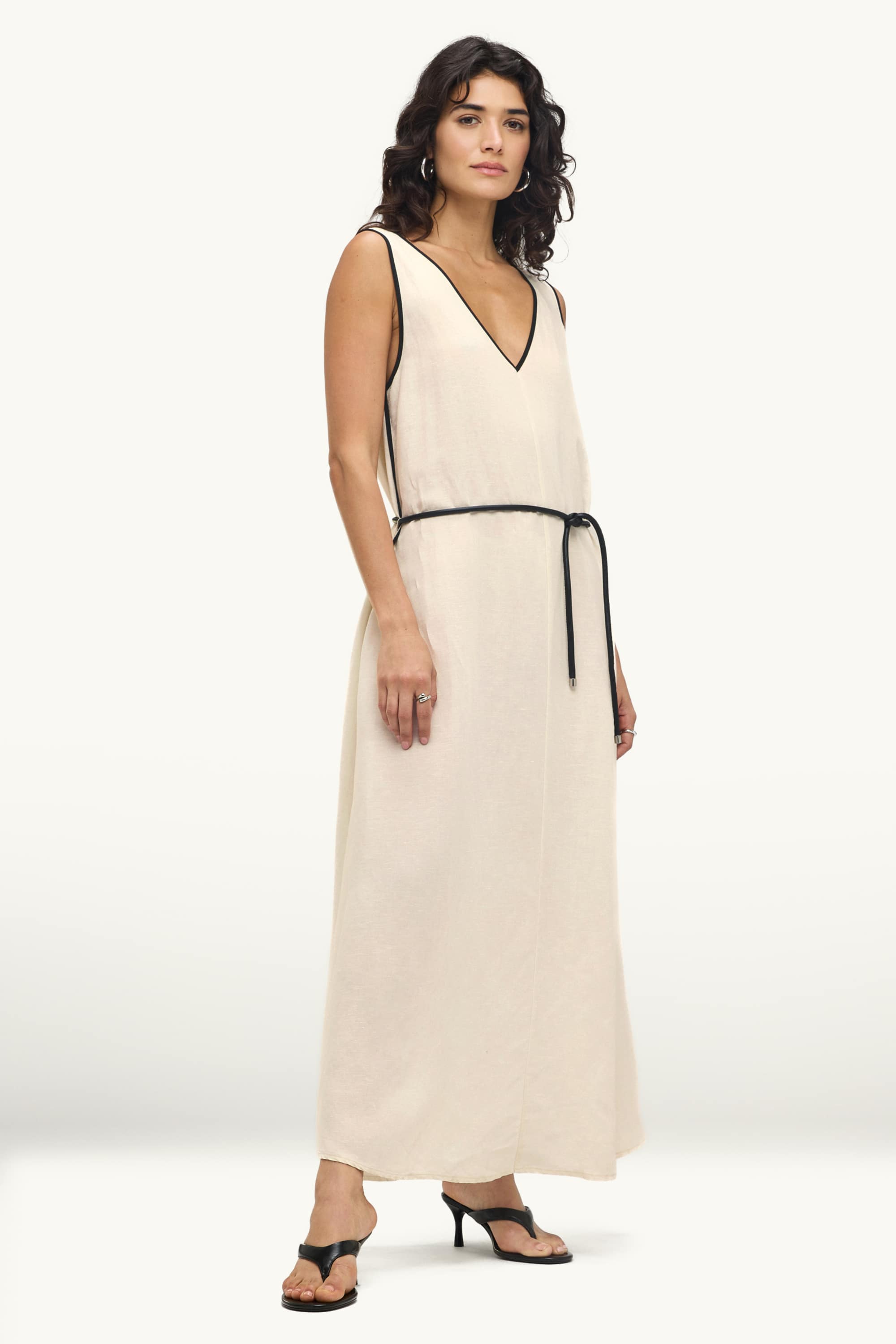 V-neck A-line dress white