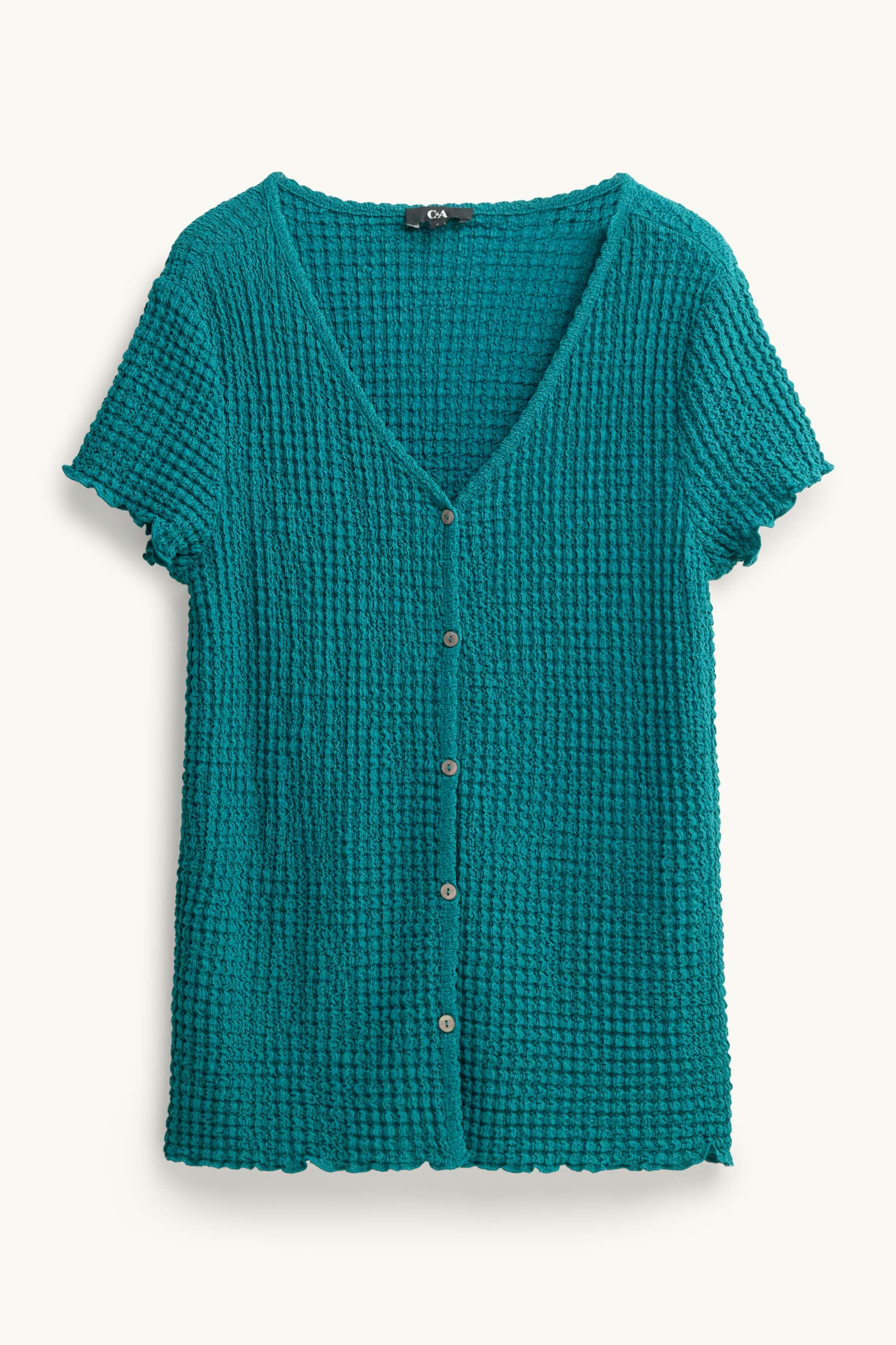 V-neck T-shirt with button placket - regular fit petrol
