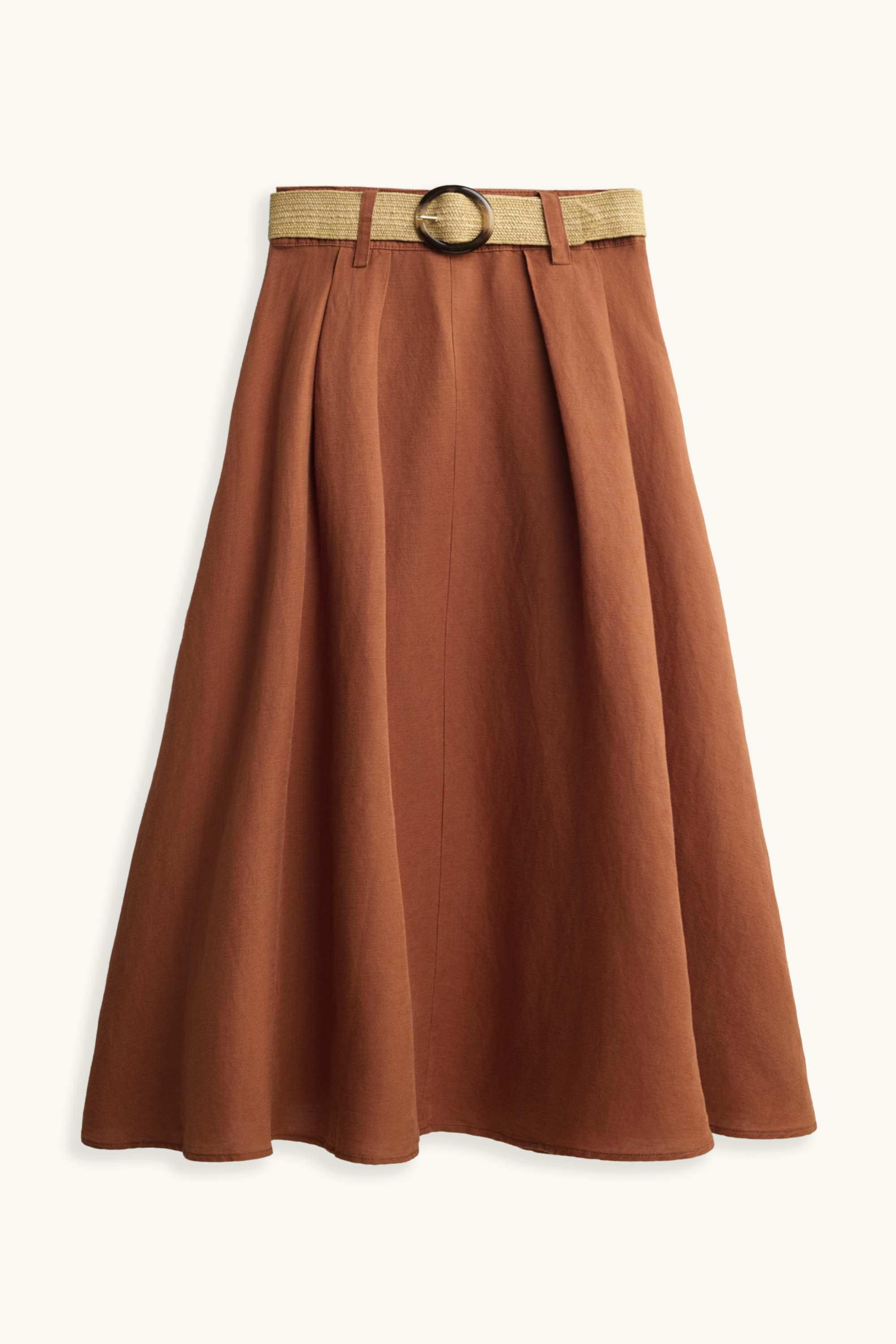 Skirt with belt - linen blend orange