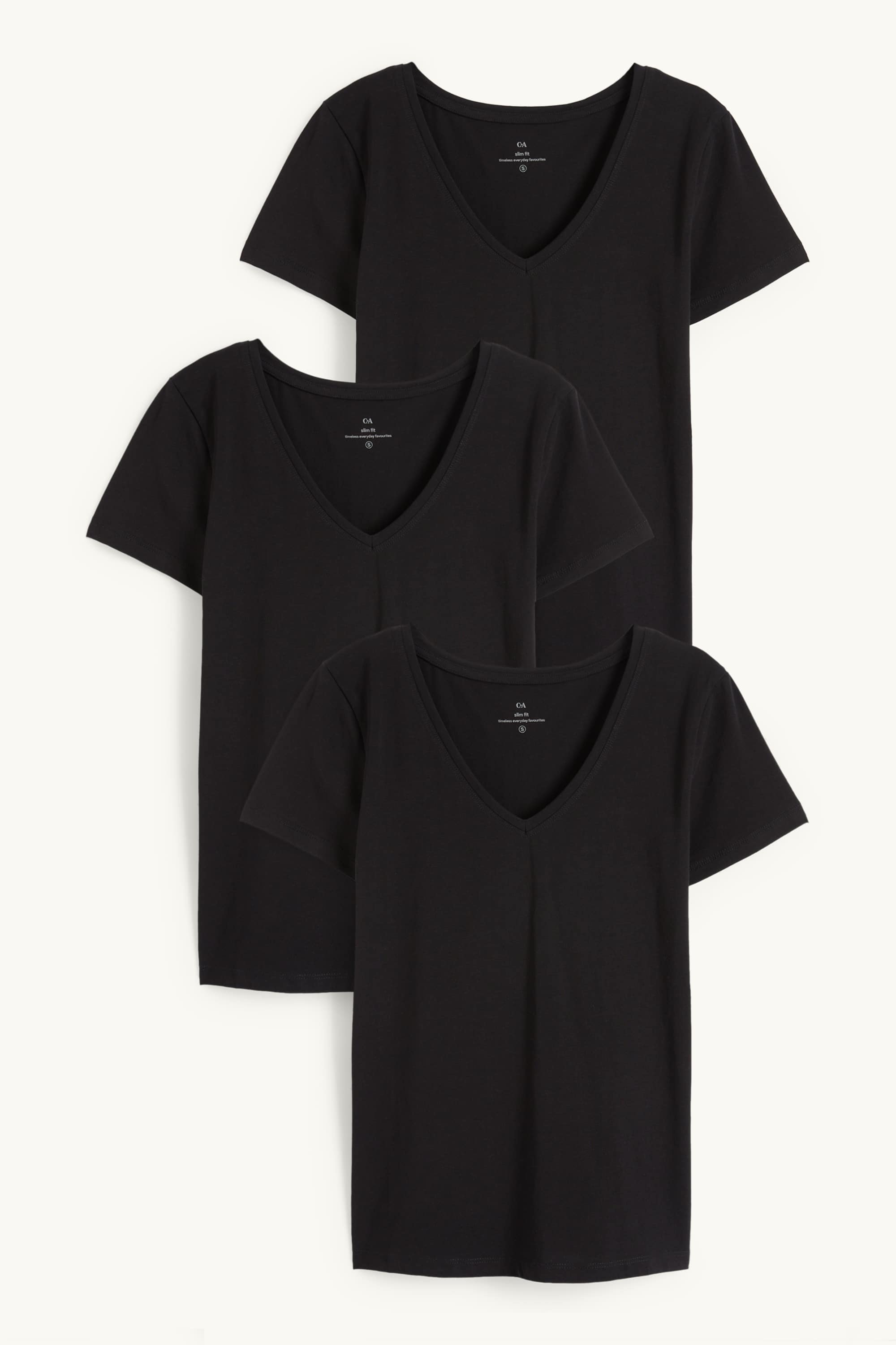 Multipack of 3 - V-neck T-shirt - slim fit black