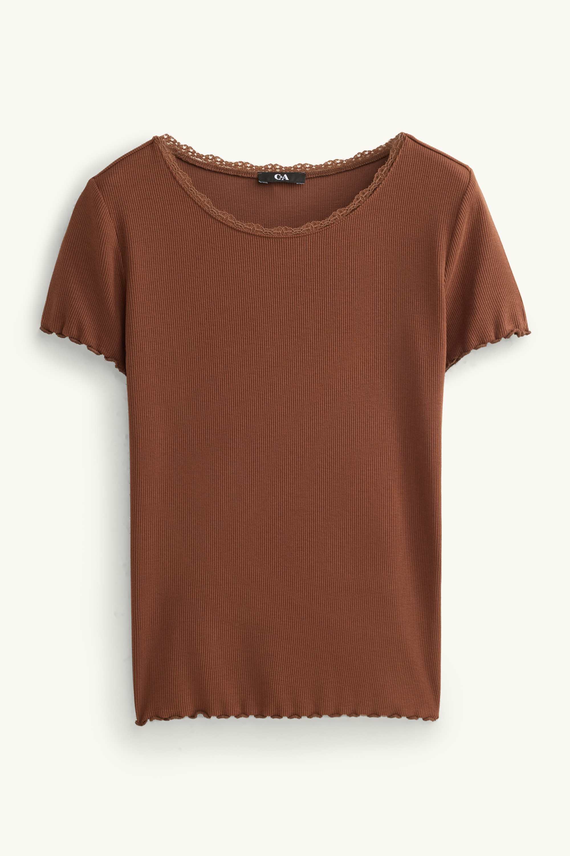 T-shirt - relaxed fit - ribbed brown