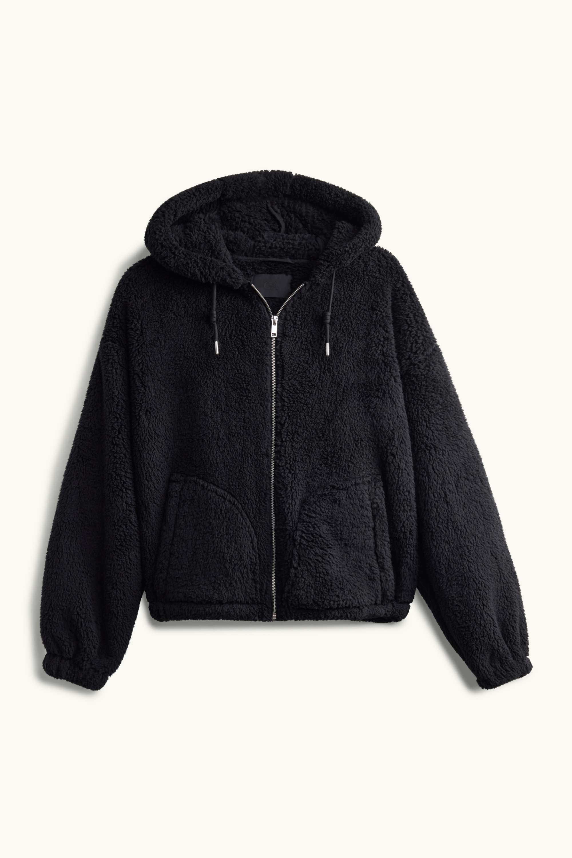 Teddy fur jacket with hood black